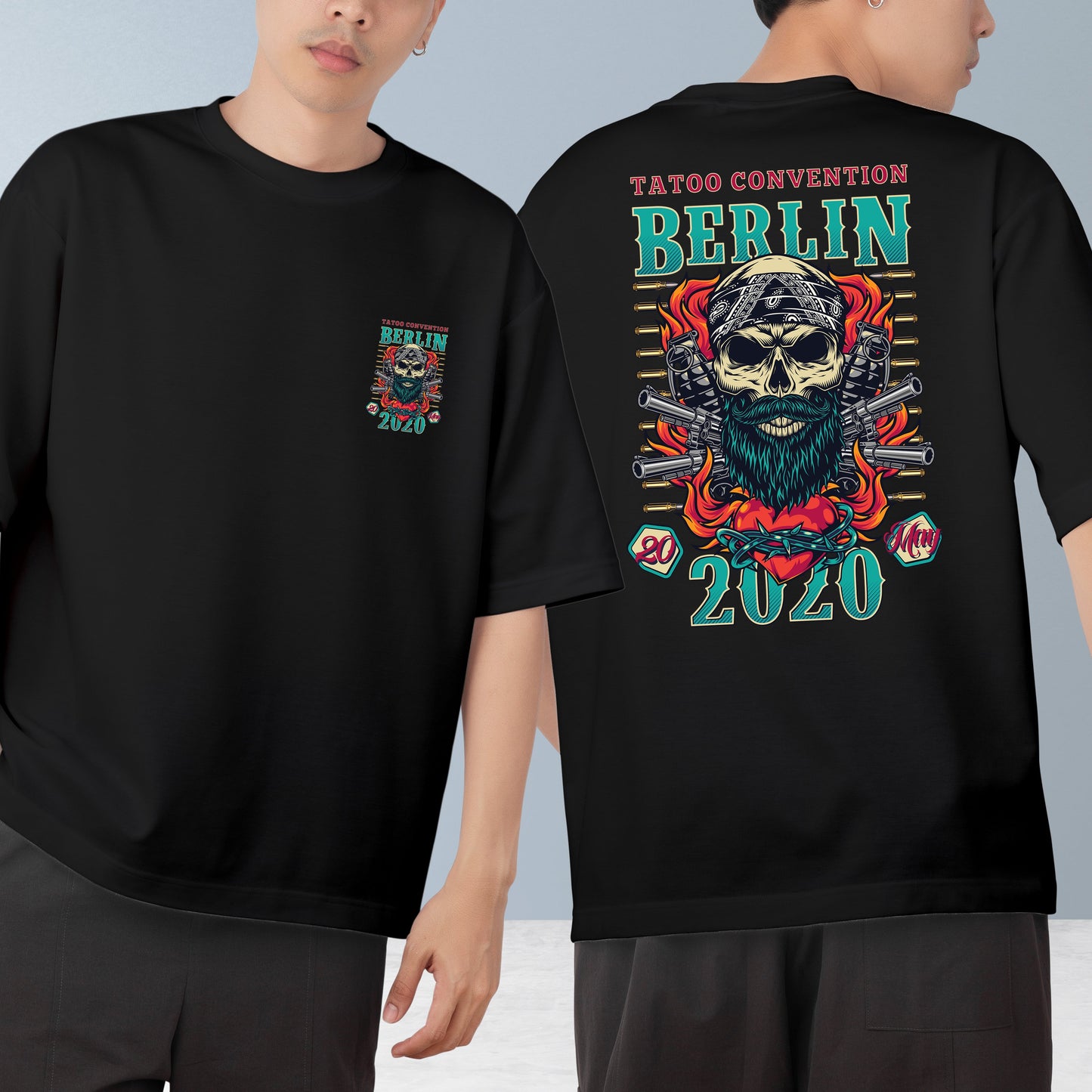 Berlin Tatto Men's Cotton Graphic Print Oversized T-Shirt - ShopOnCliQ