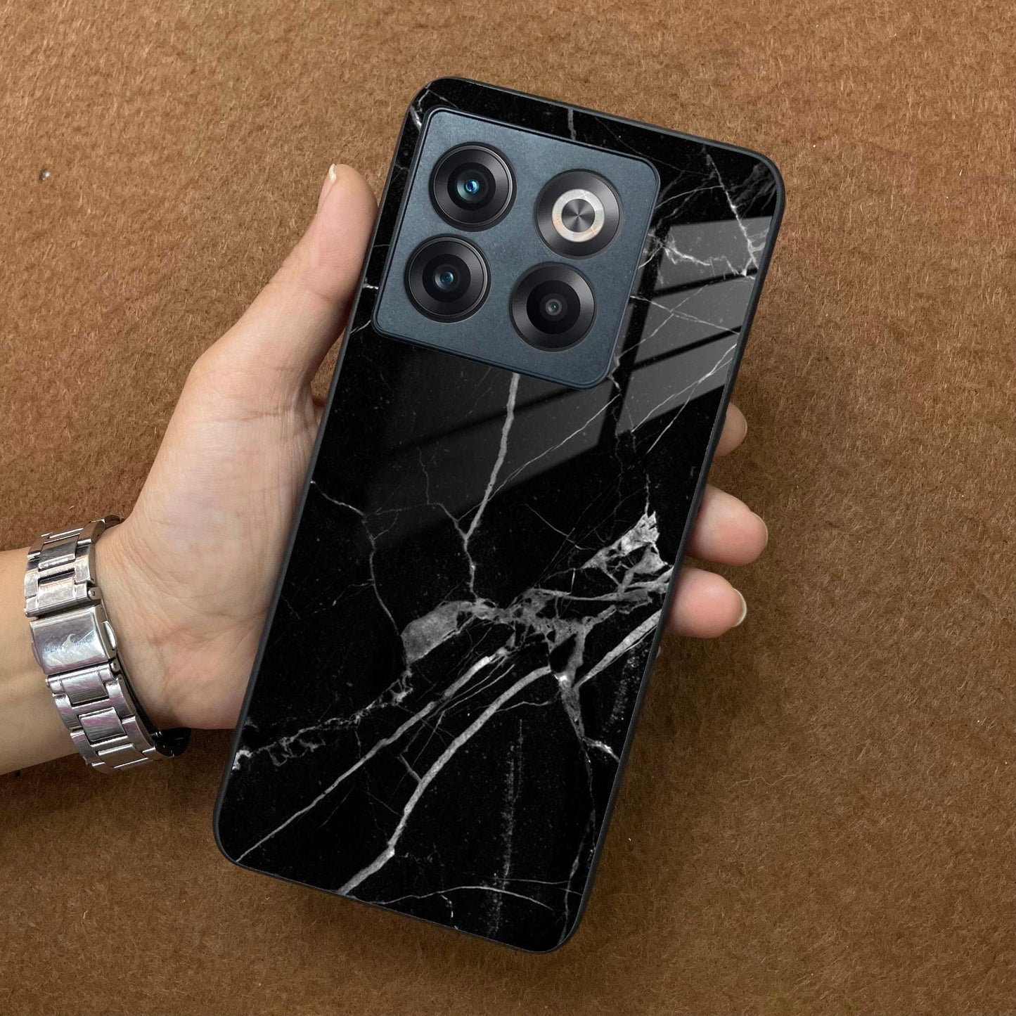 Black Marble Patter Glass Case Cover For OnePlus