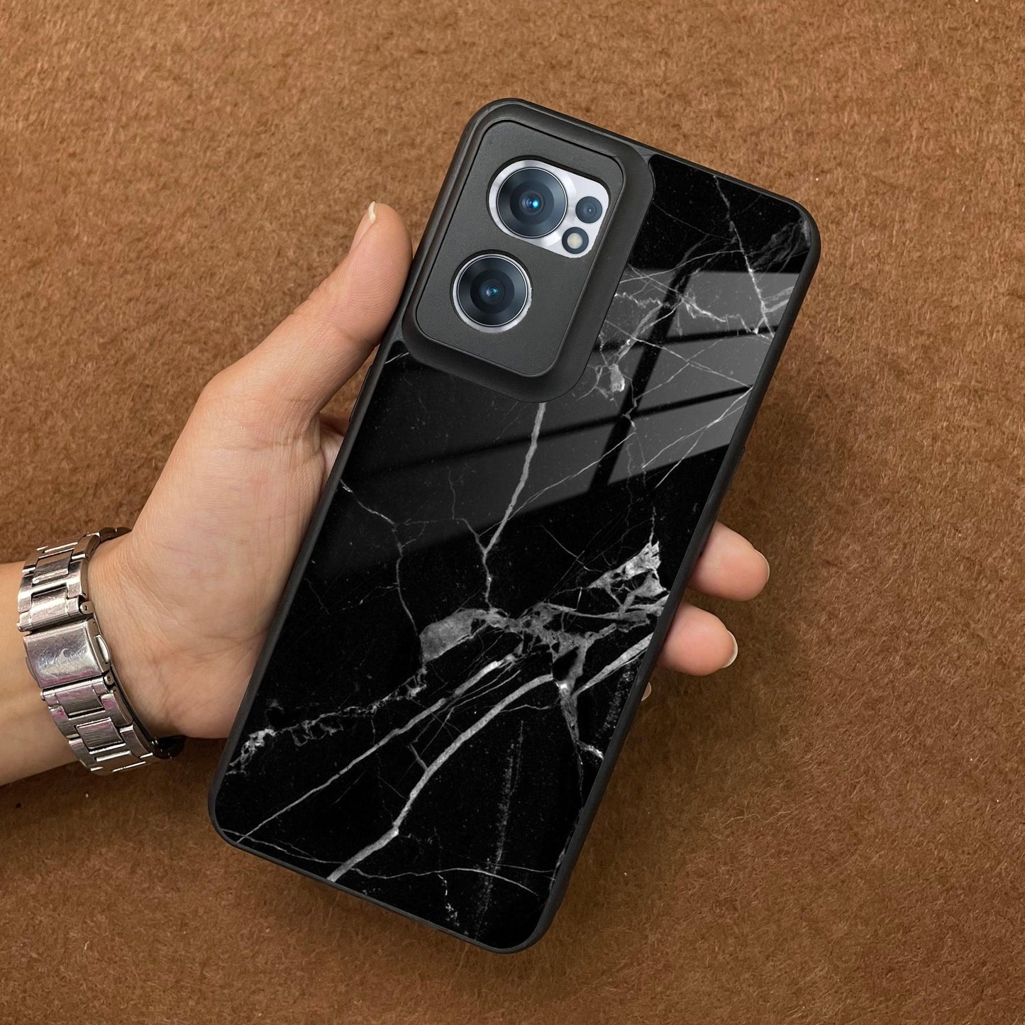 Black Marble Patter Glass Case Cover For OnePlus