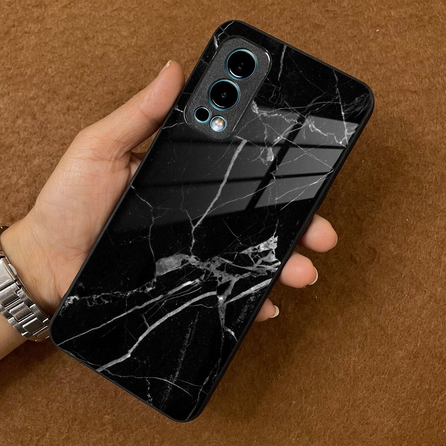 Black Marble Patter Glass Case Cover For OnePlus