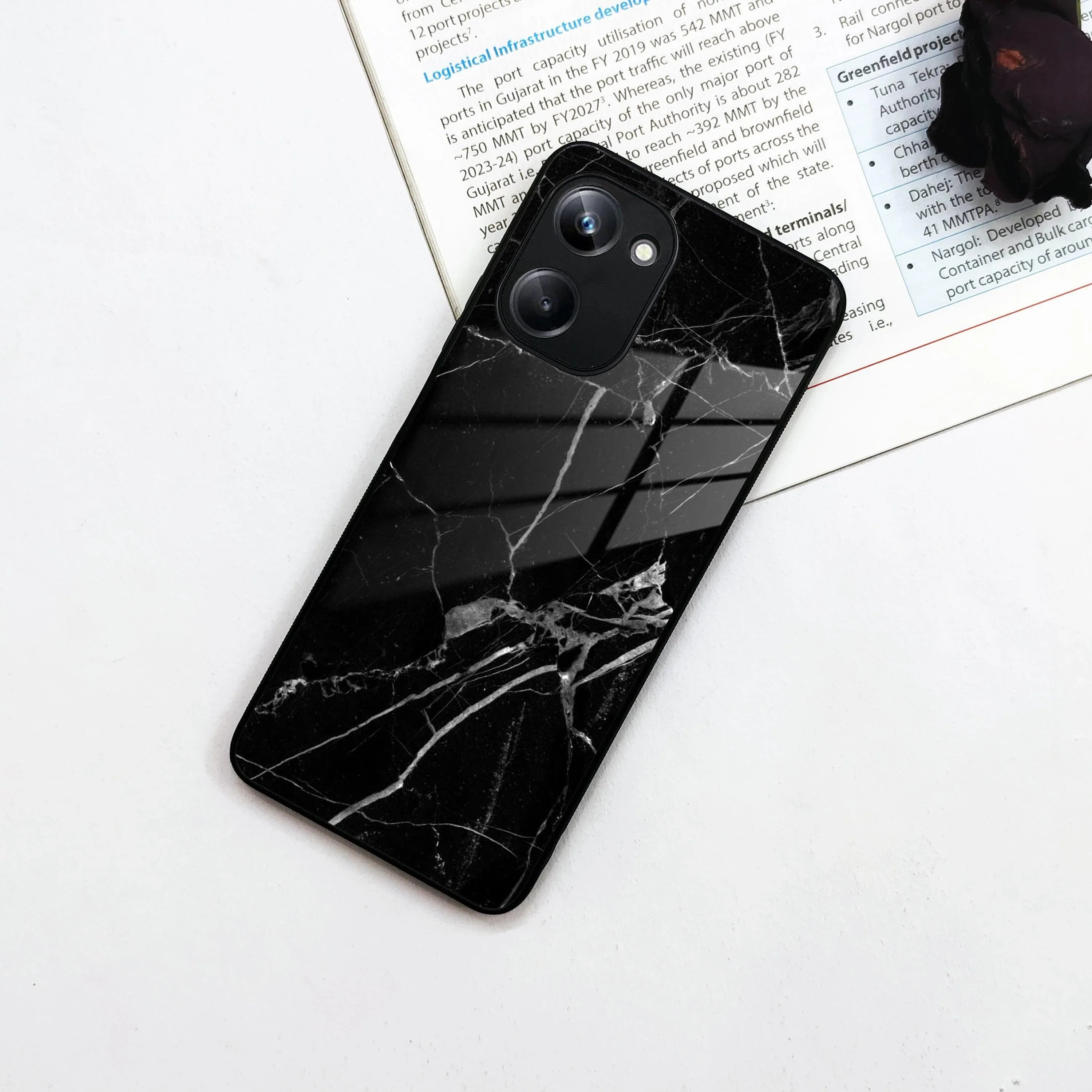 Black Marble Patter Glass Case Cover For Realme/Narzo - ShopOnCliQ