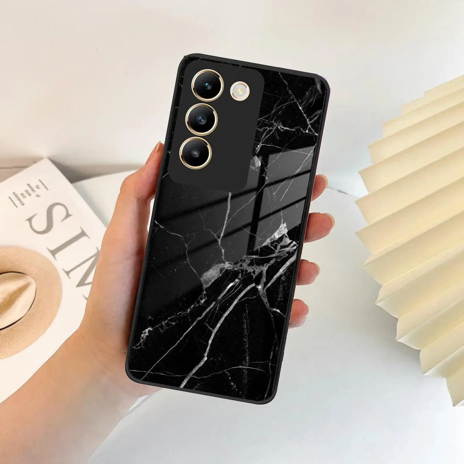 Black Marble Patter Glass Case Cover For iQOO - ShopOnCliQ