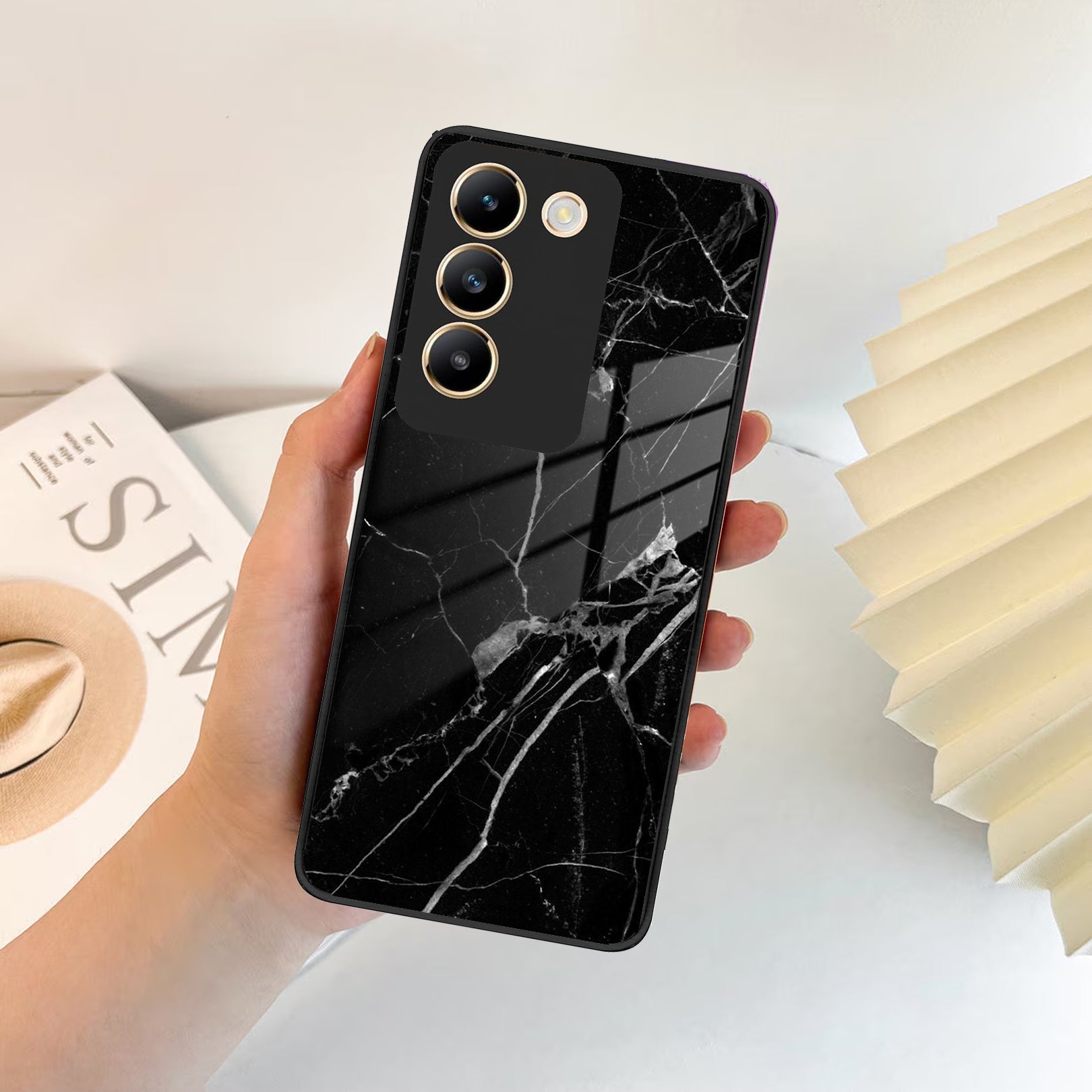 Black Marble Patter Glass Case Cover For Vivo ShopOnCliQ