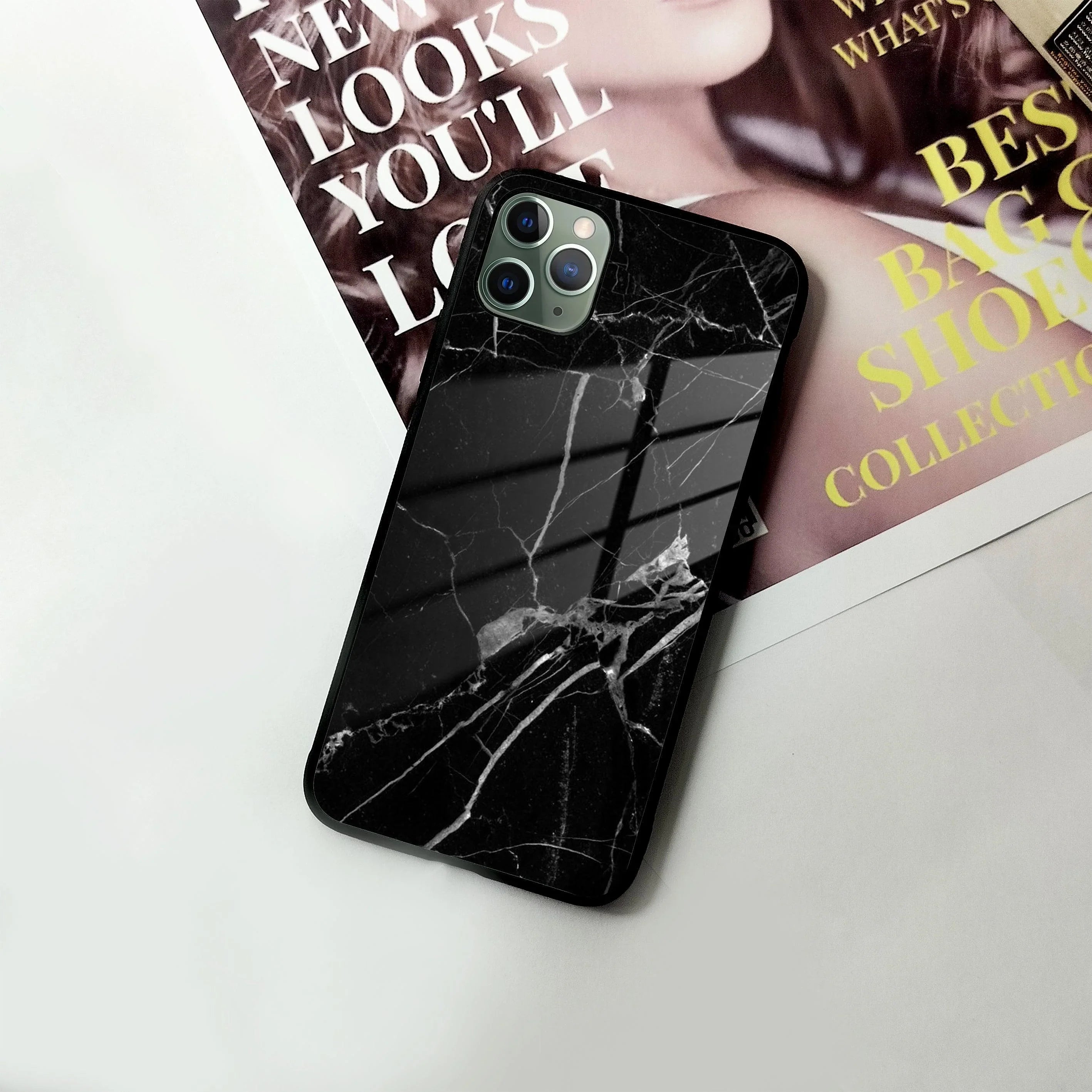 Black Marble Patter Glass Case Cover For iPhone - ShopOnCliQ