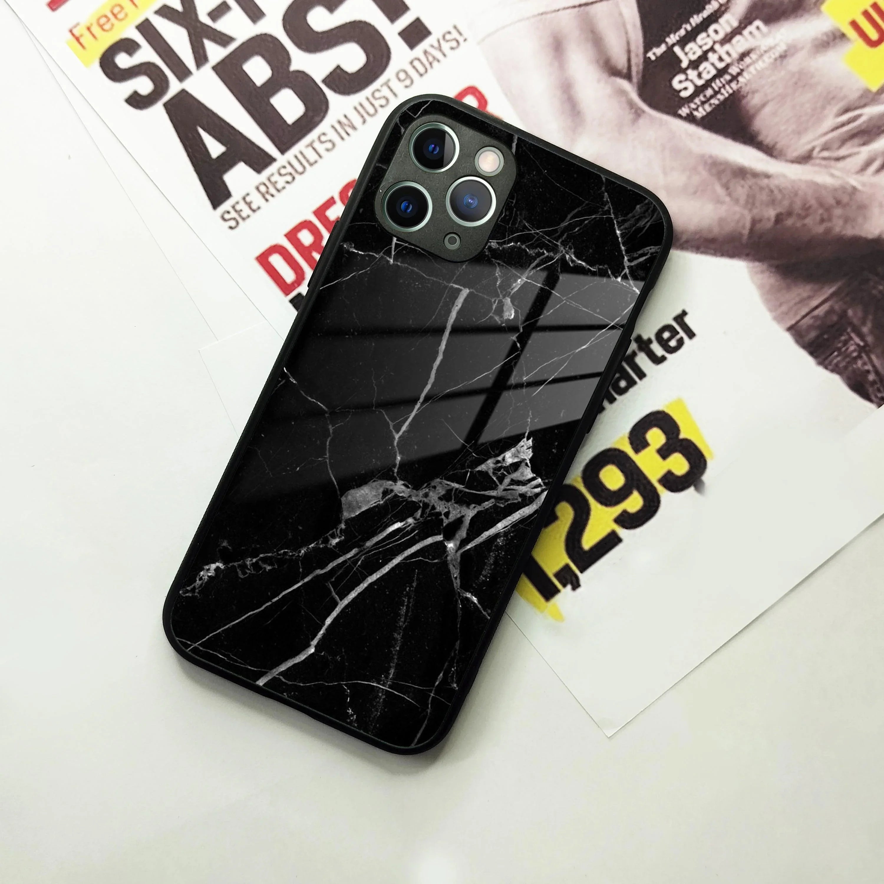 Black Marble Patter Glass Case Cover For iPhone - ShopOnCliQ