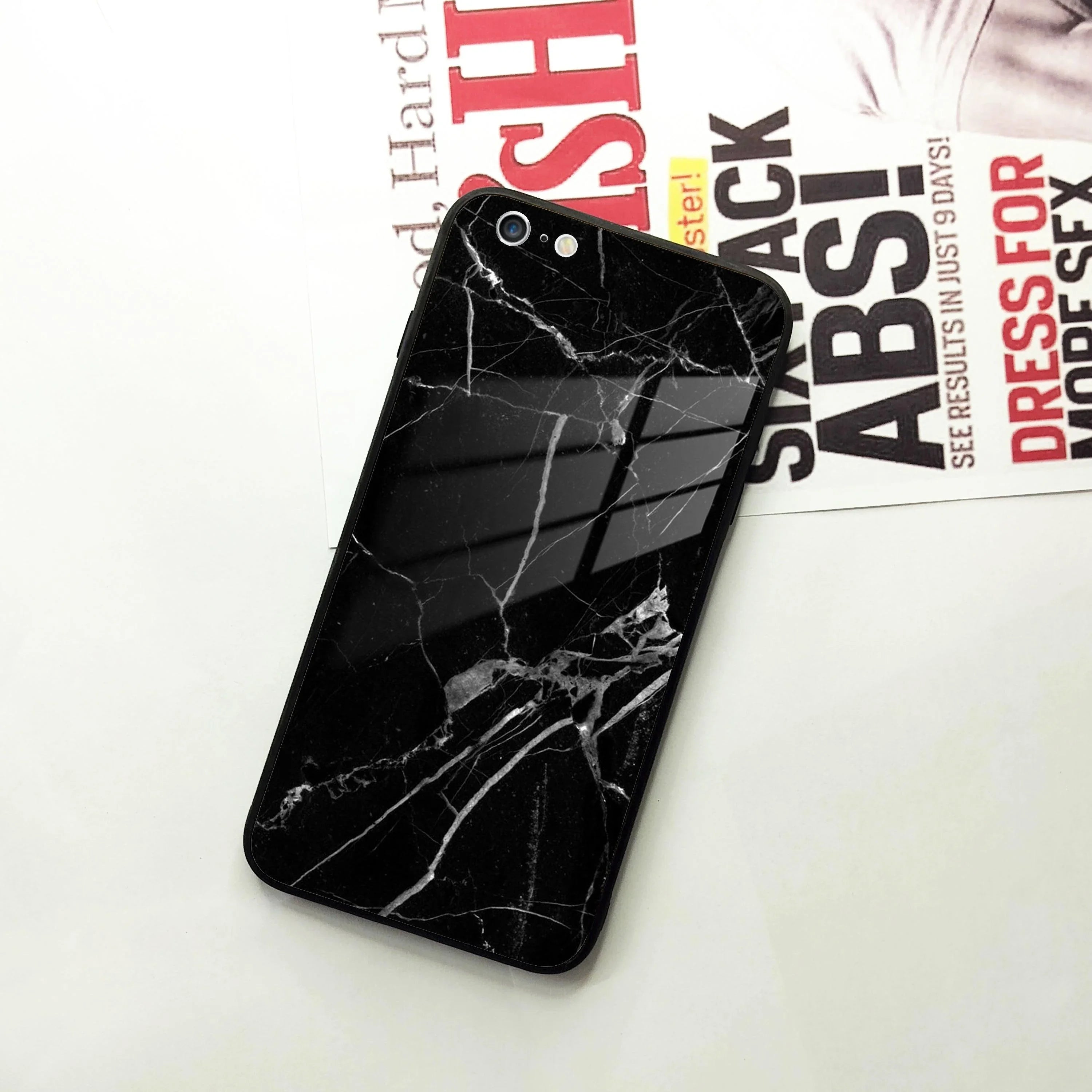 Black Marble Patter Glass Case Cover For iPhone - ShopOnCliQ