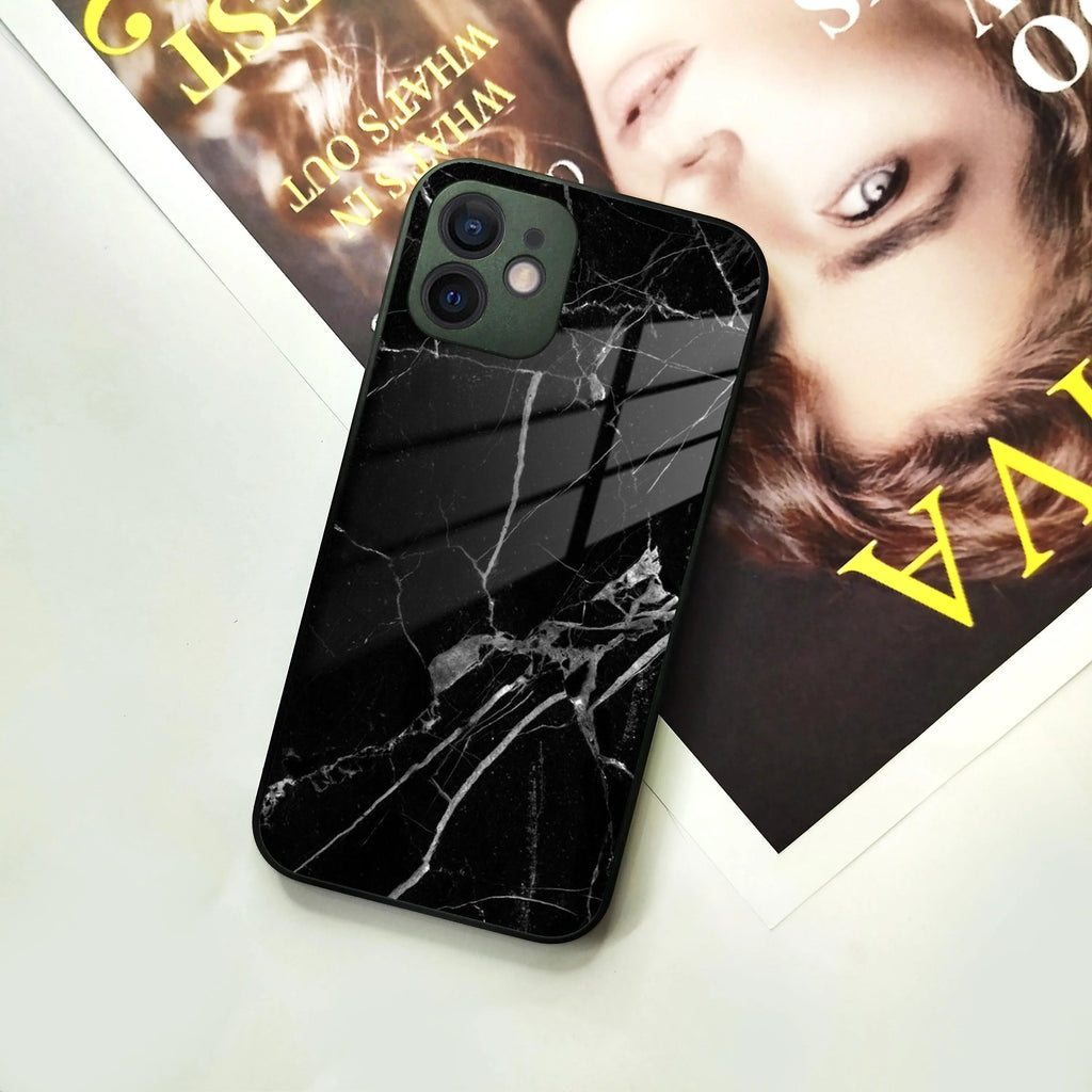 Black Marble Patter Glass Case Cover For iPhone - ShopOnCliQ