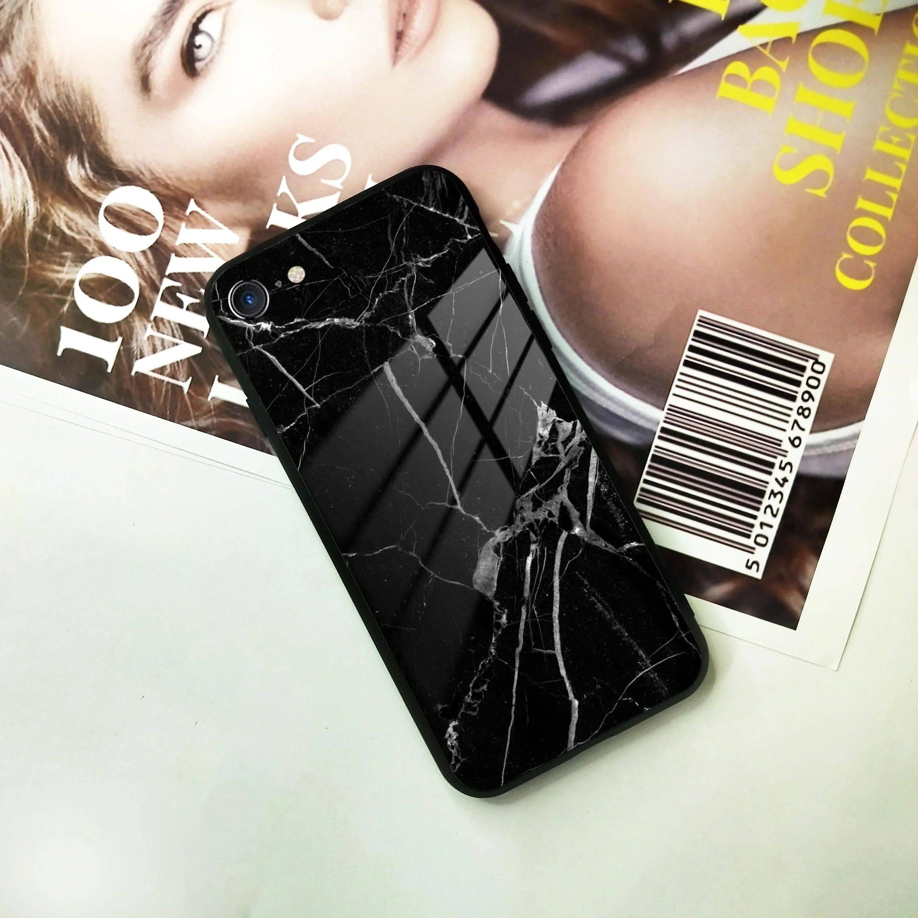 Black Marble Patter Glass Case Cover For iPhone - ShopOnCliQ
