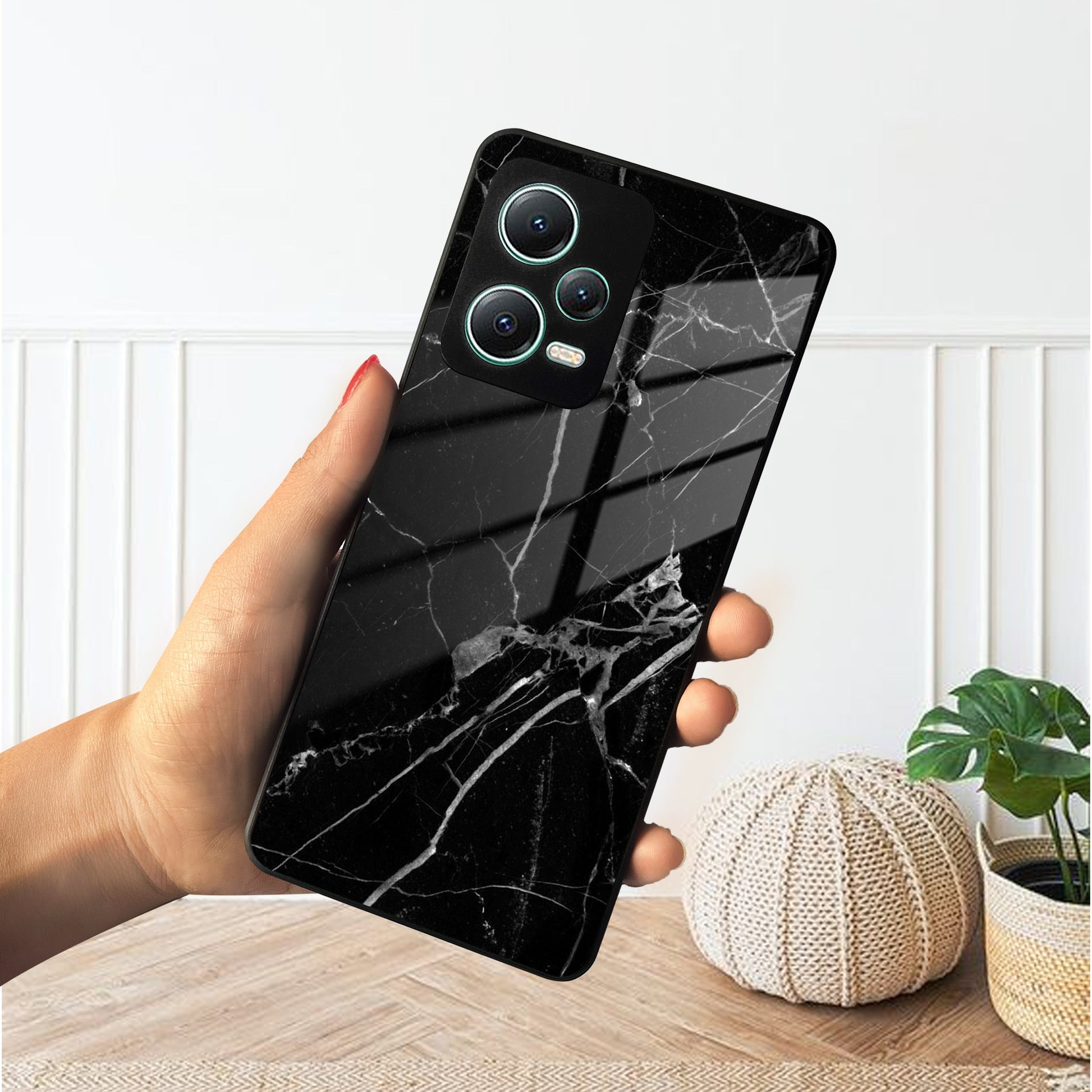 Black Marble Patter Glass Case Cover for Poco - ShopOnCliQ