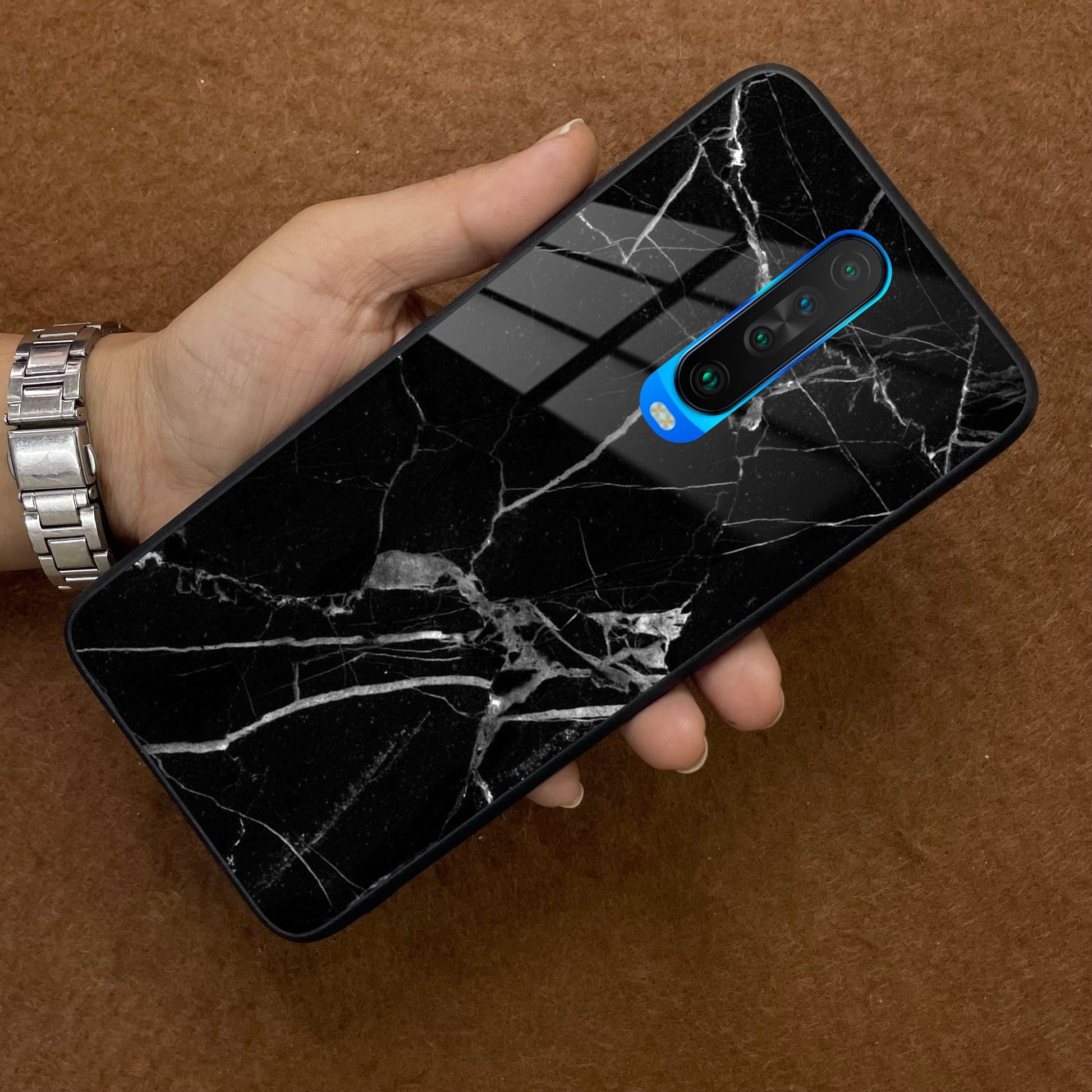 Black Marble Patter Glass Case Cover for Poco - ShopOnCliQ