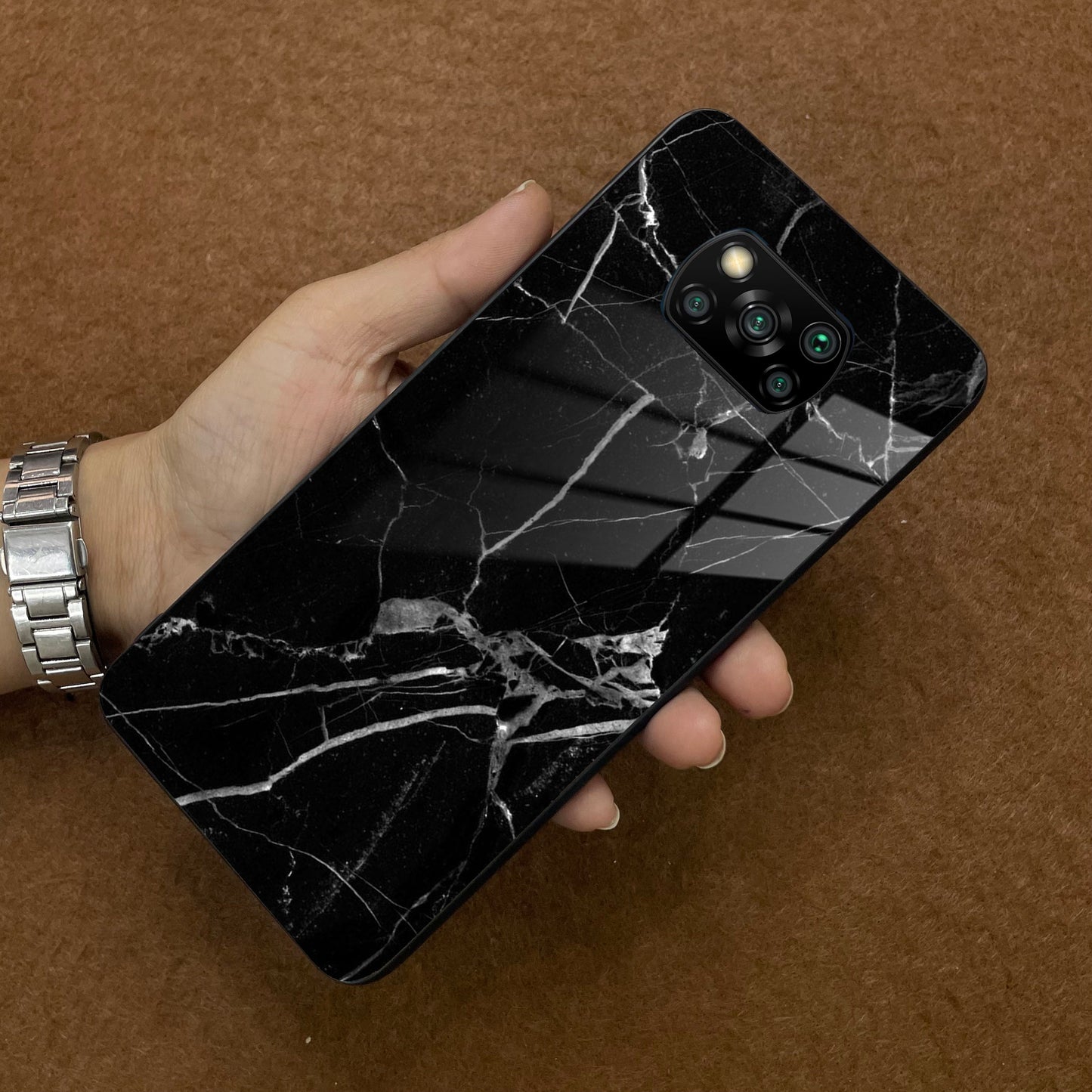 Black Marble Patter Glass Case Cover for Poco - ShopOnCliQ