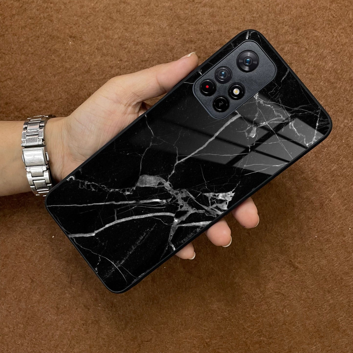 Black Marble Patter Glass Case Cover for Poco - ShopOnCliQ