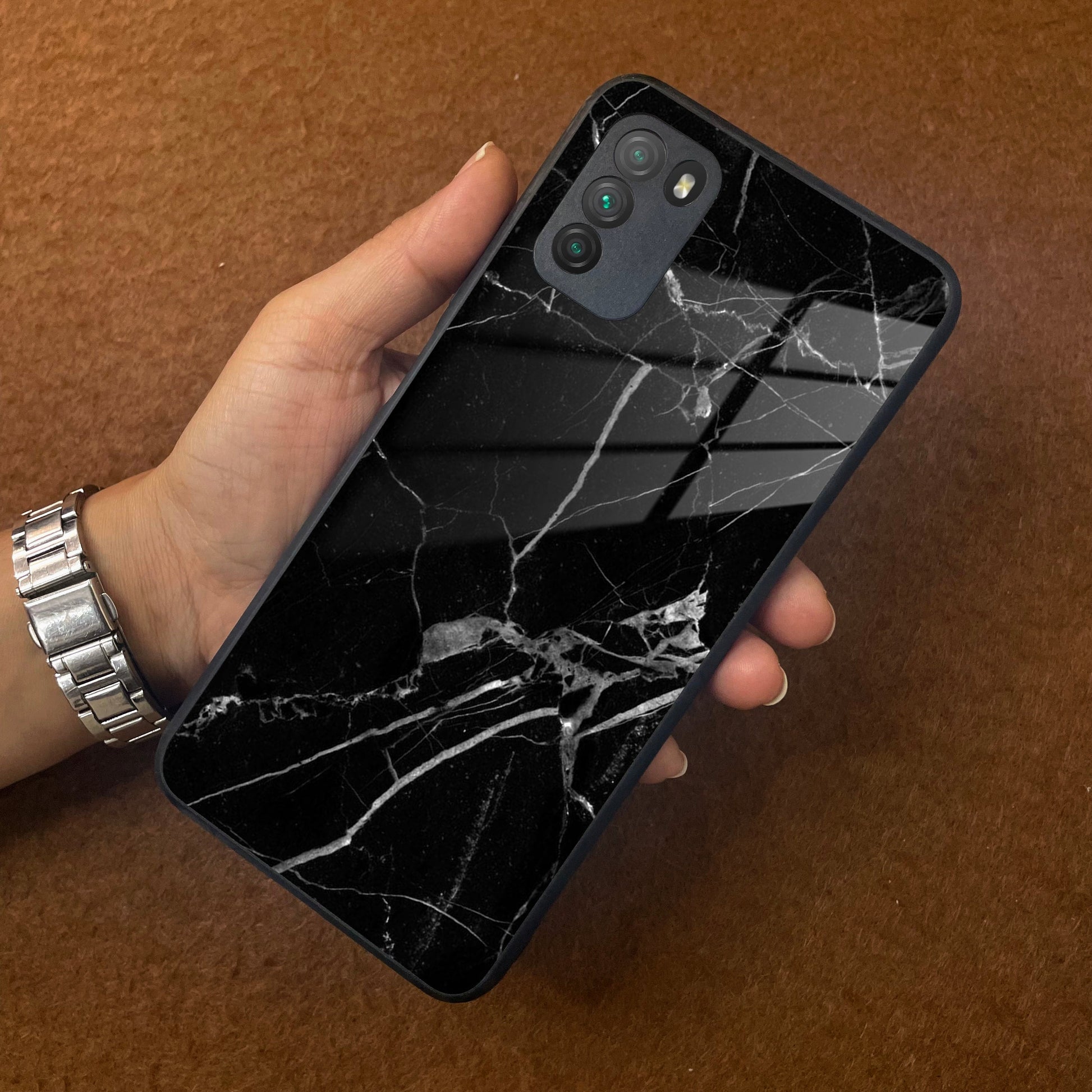 Black Marble Patter Glass Case Cover for Poco - ShopOnCliQ