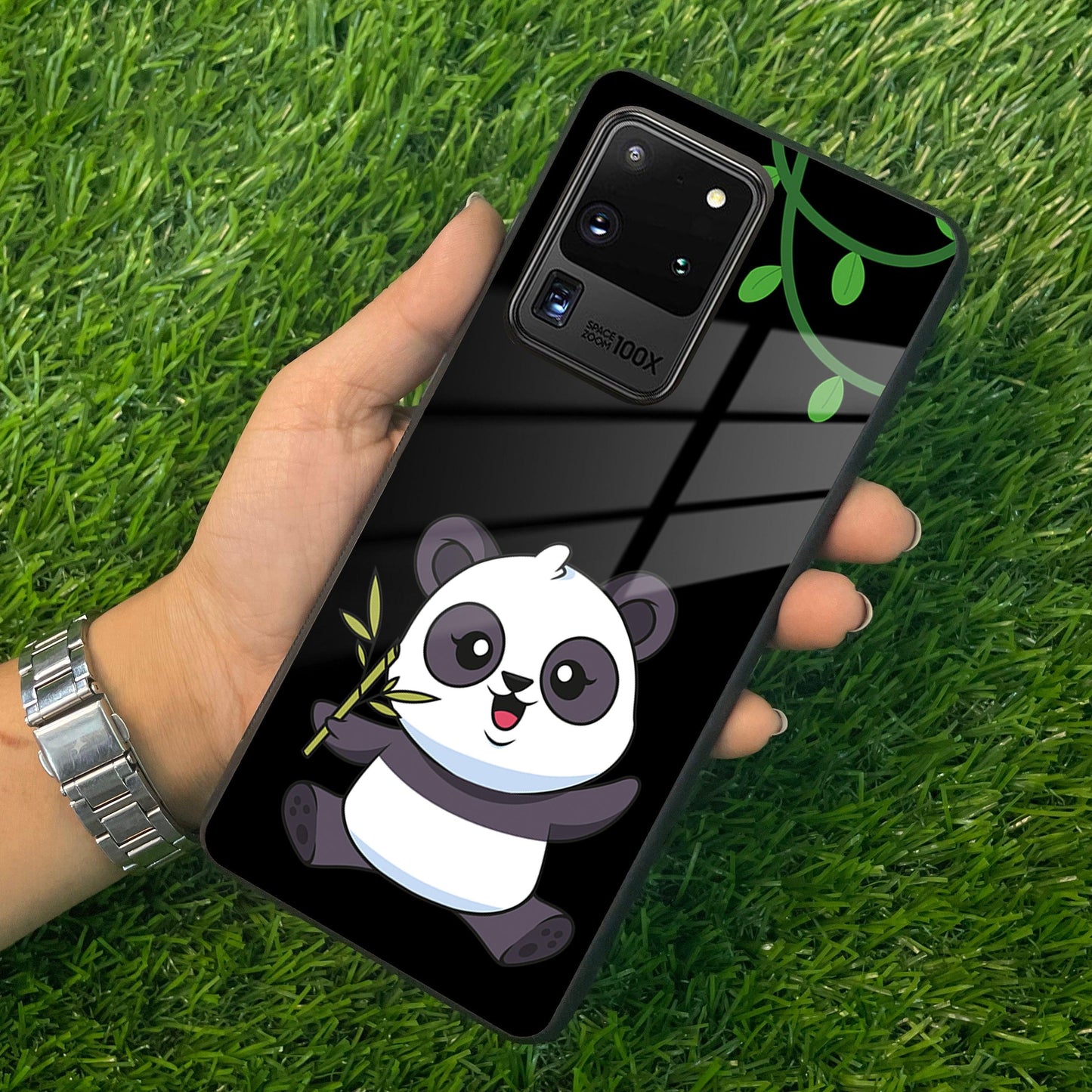 Black Panda Glass Phone Case For Samsung