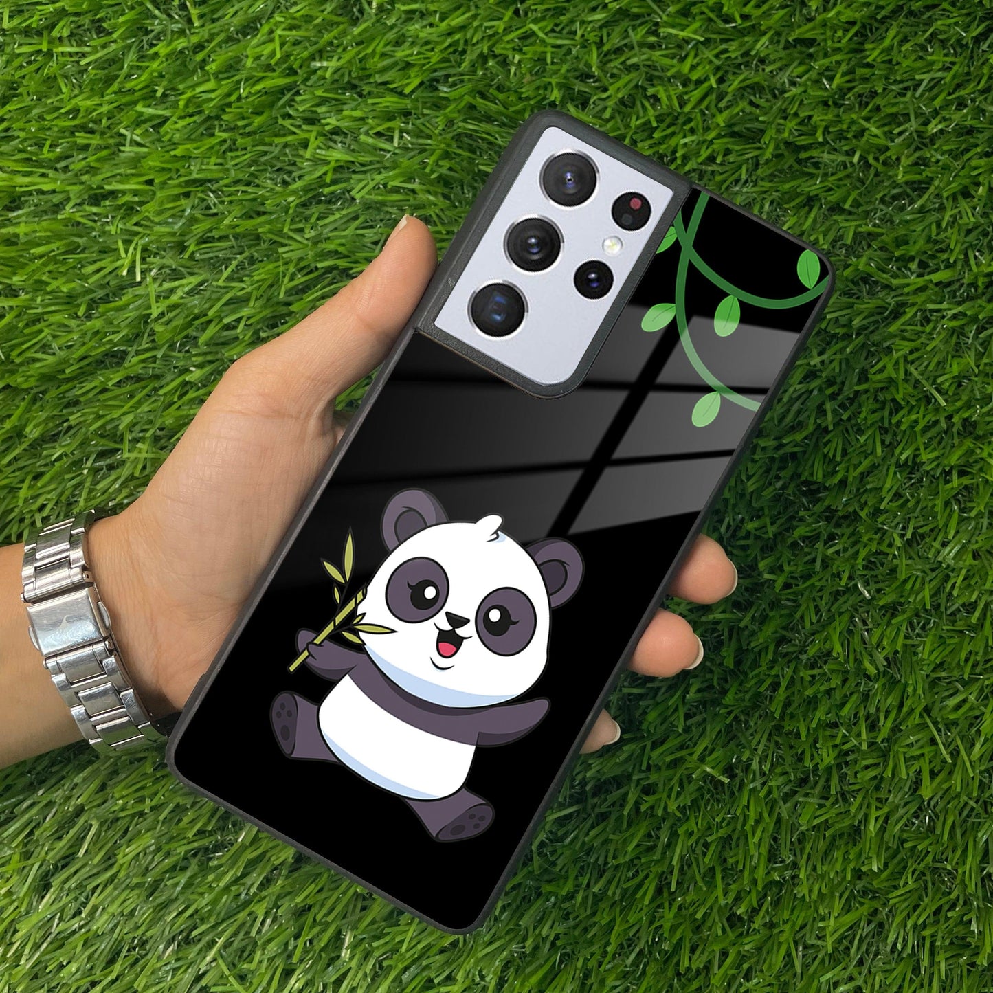 Black Panda Glass Phone Case For Samsung