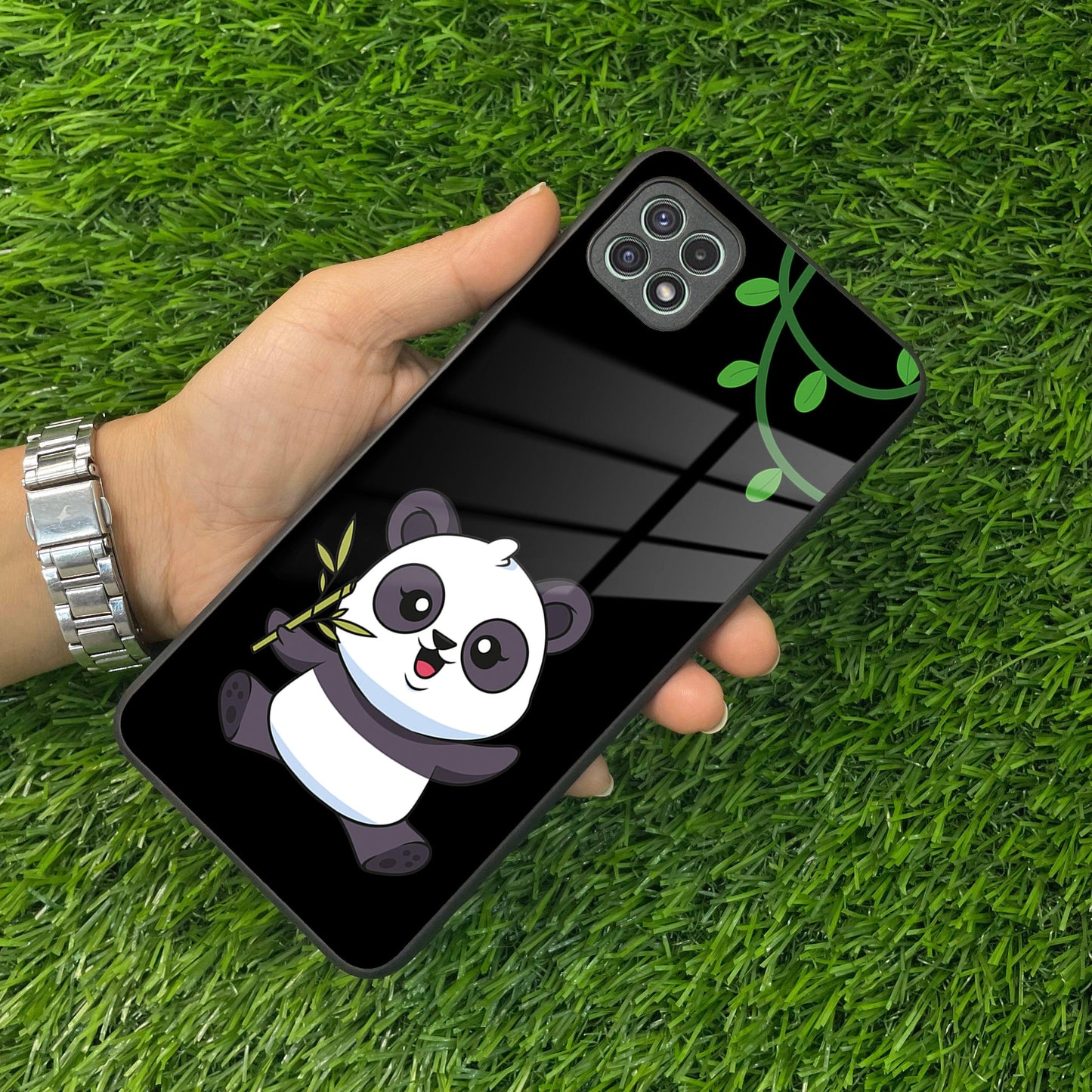 Black Panda Glass Phone Case For Samsung