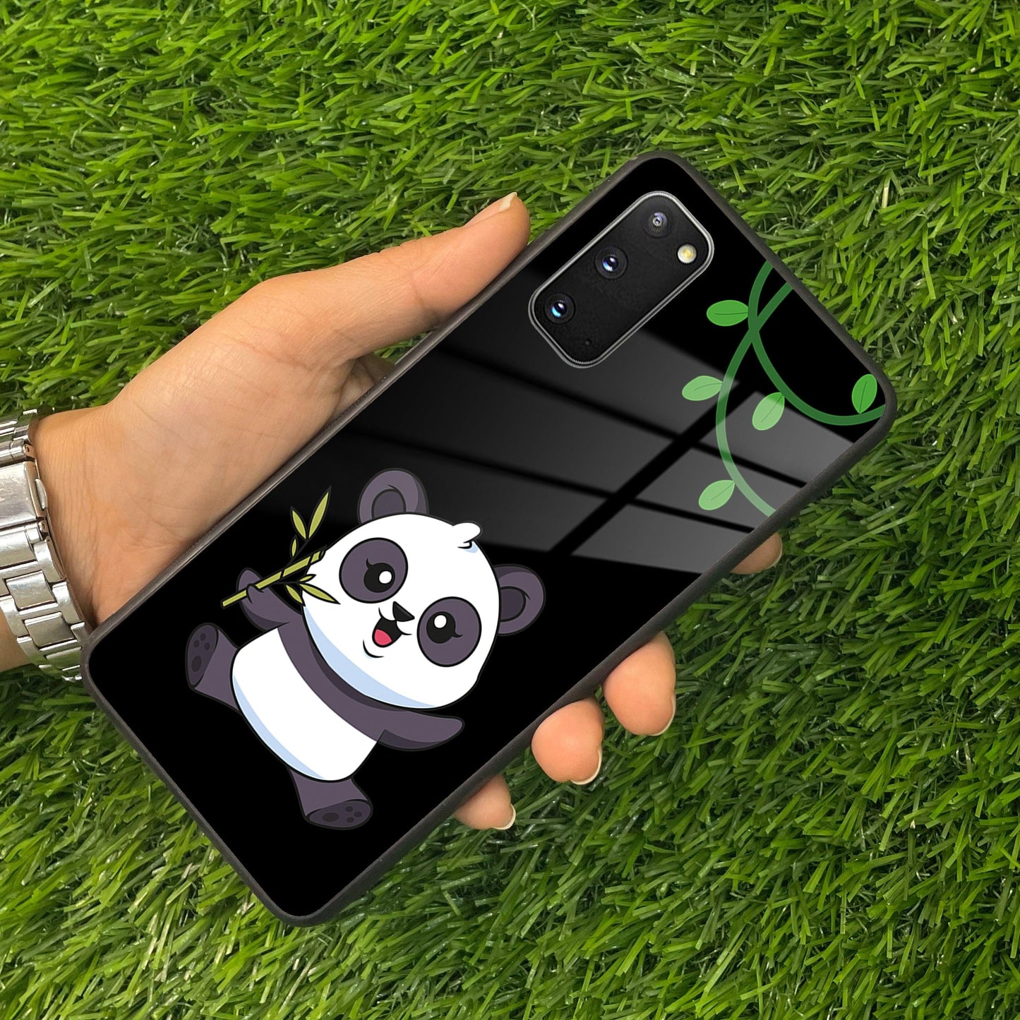 Black Panda Glass Phone Case For Samsung