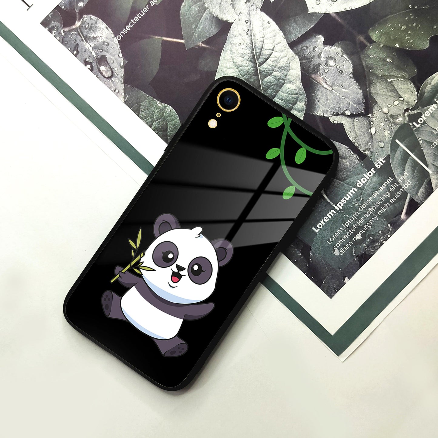Black Panda Glass Phone Case For iPhone