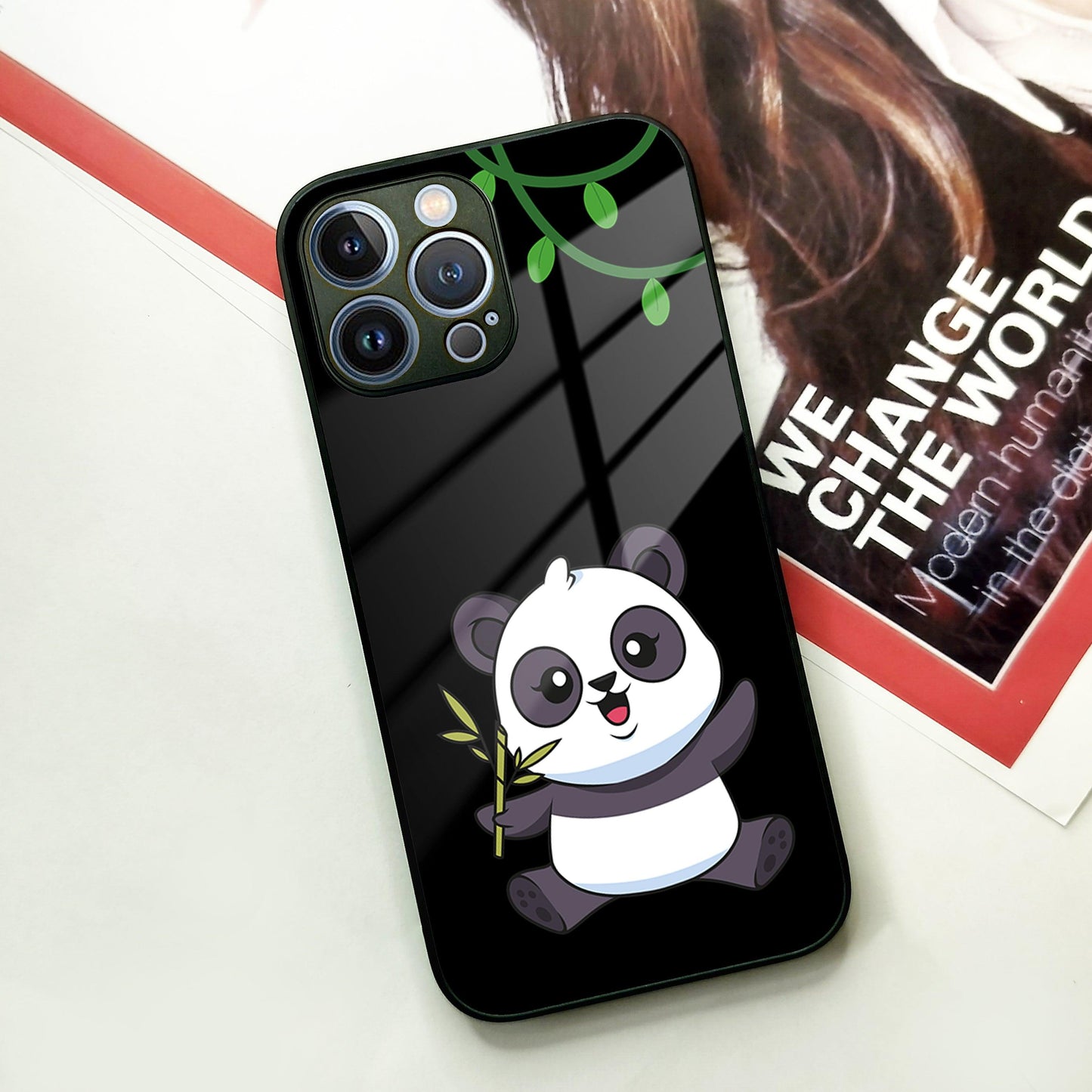 Black Panda Glass Phone Case For iPhone