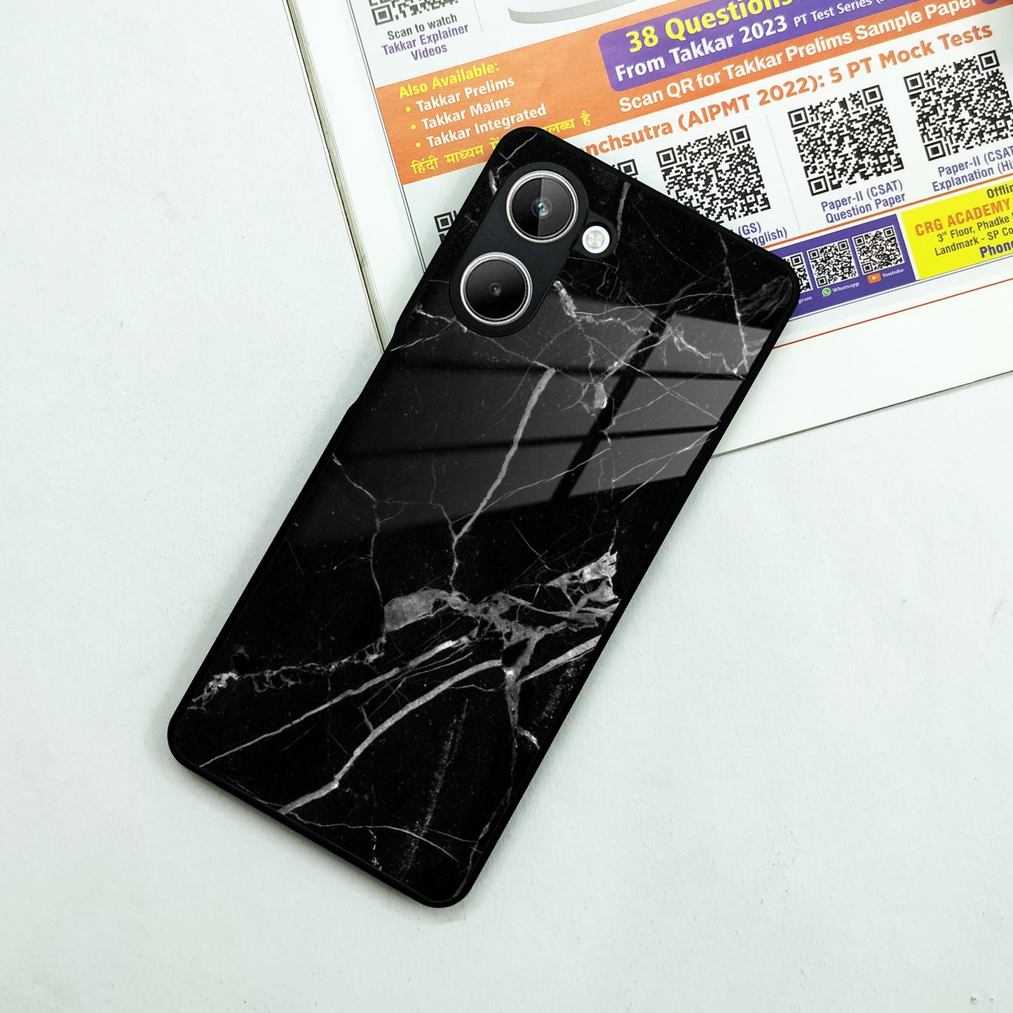 Black Marble Patter Glass Case Cover For Realme/Narzo