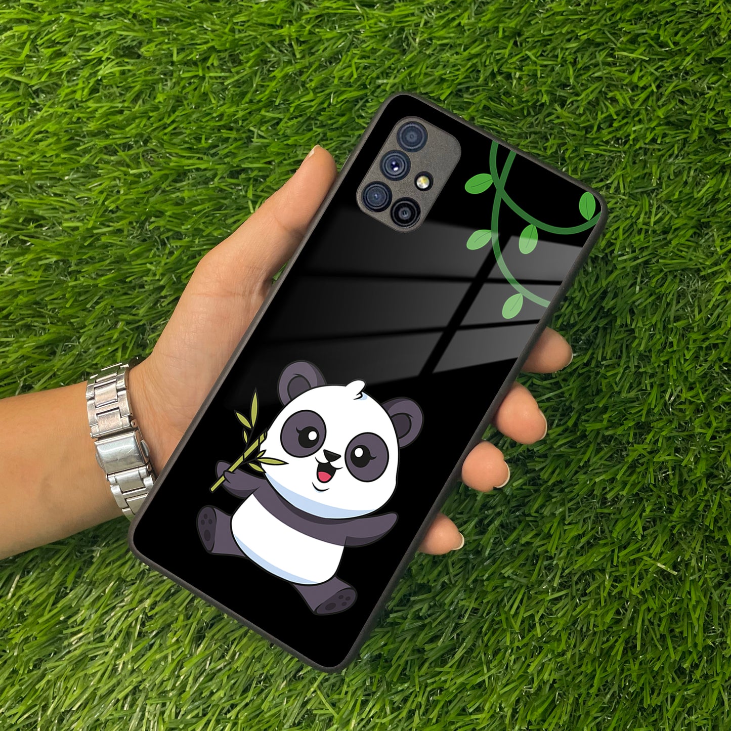 Black Panda Glass Phone Case For Samsung