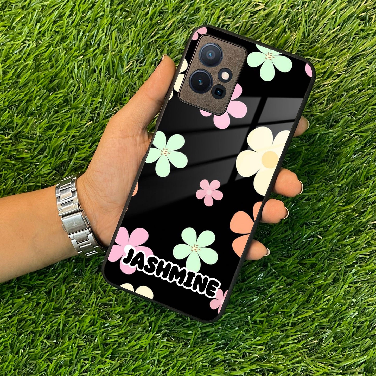 Colorfull Daisy Floral Glass Case Cover For Vivo