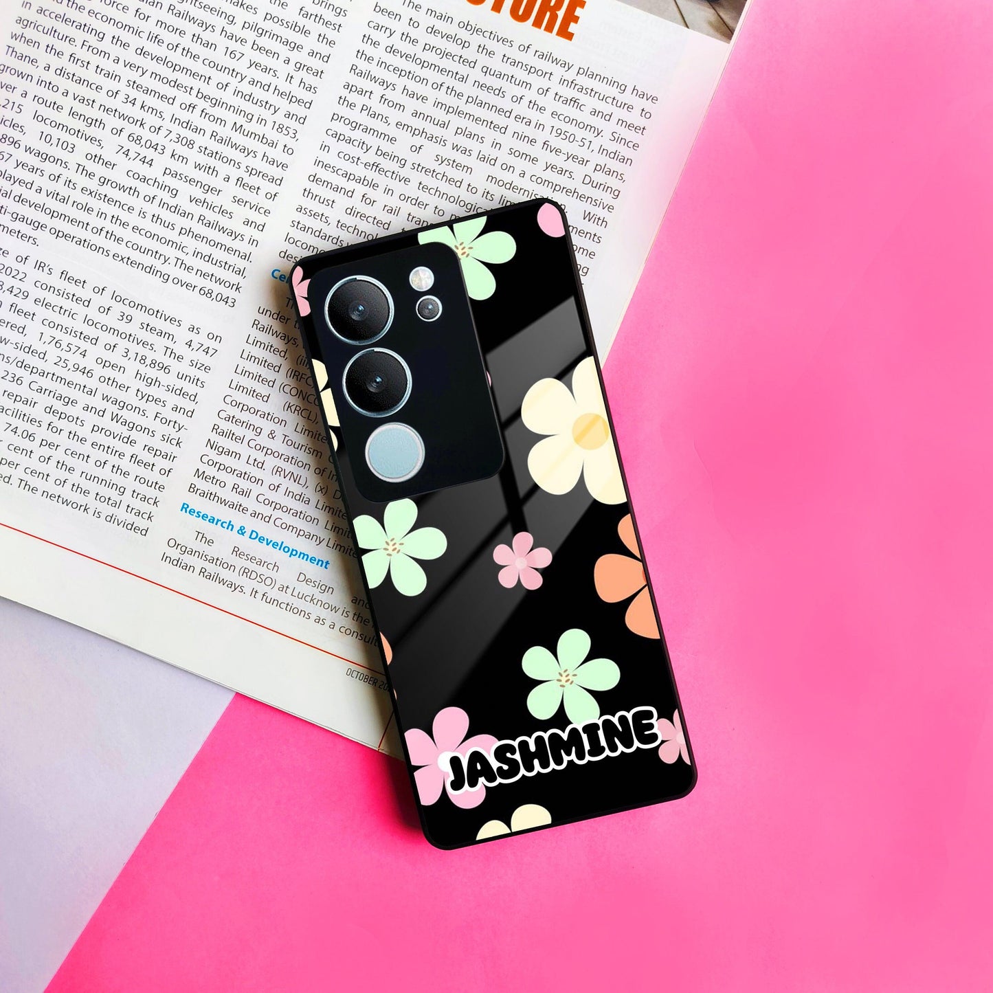 Colorfull Daisy Floral Glass Case Cover For Vivo