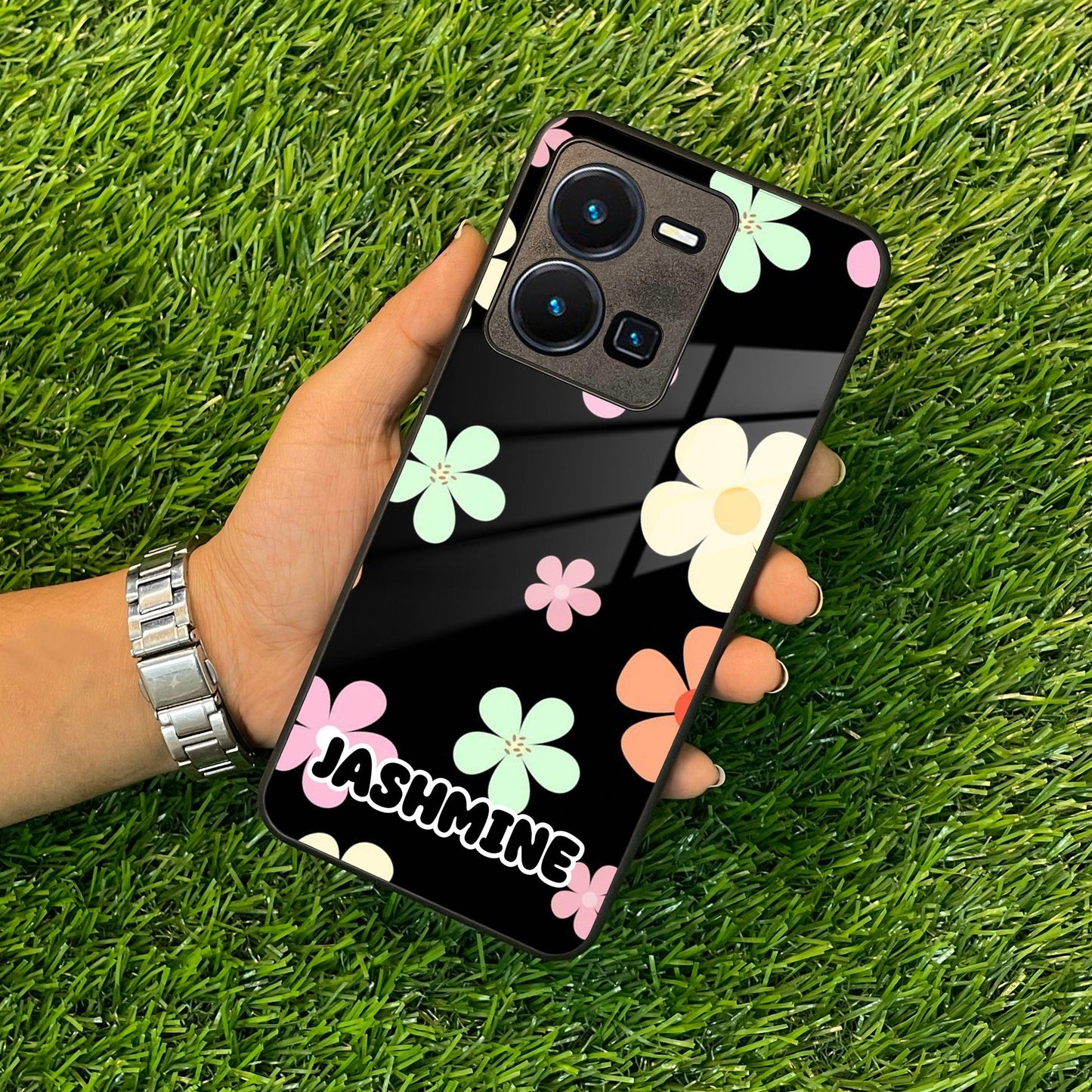 Colorfull Daisy Floral Glass Case Cover For Vivo