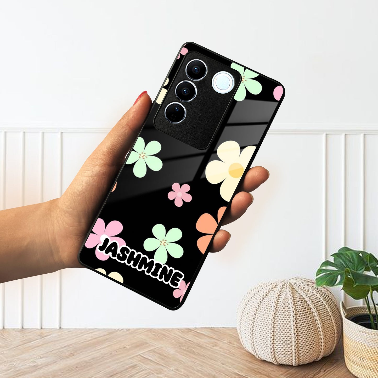 Colorfull Daisy Floral Glass Case Cover For Vivo