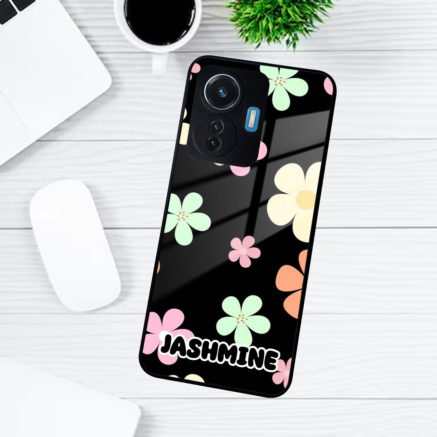 Colorfull Daisy Floral Glass Case Cover For Vivo