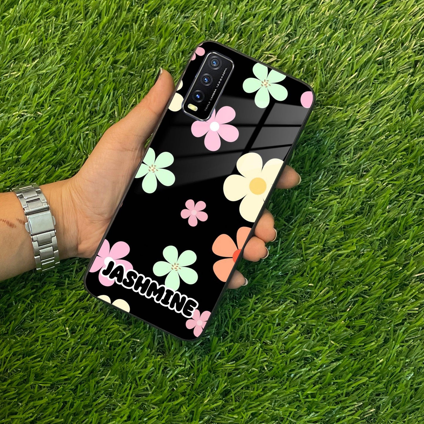 Colorfull Daisy Floral Glass Case Cover For Vivo