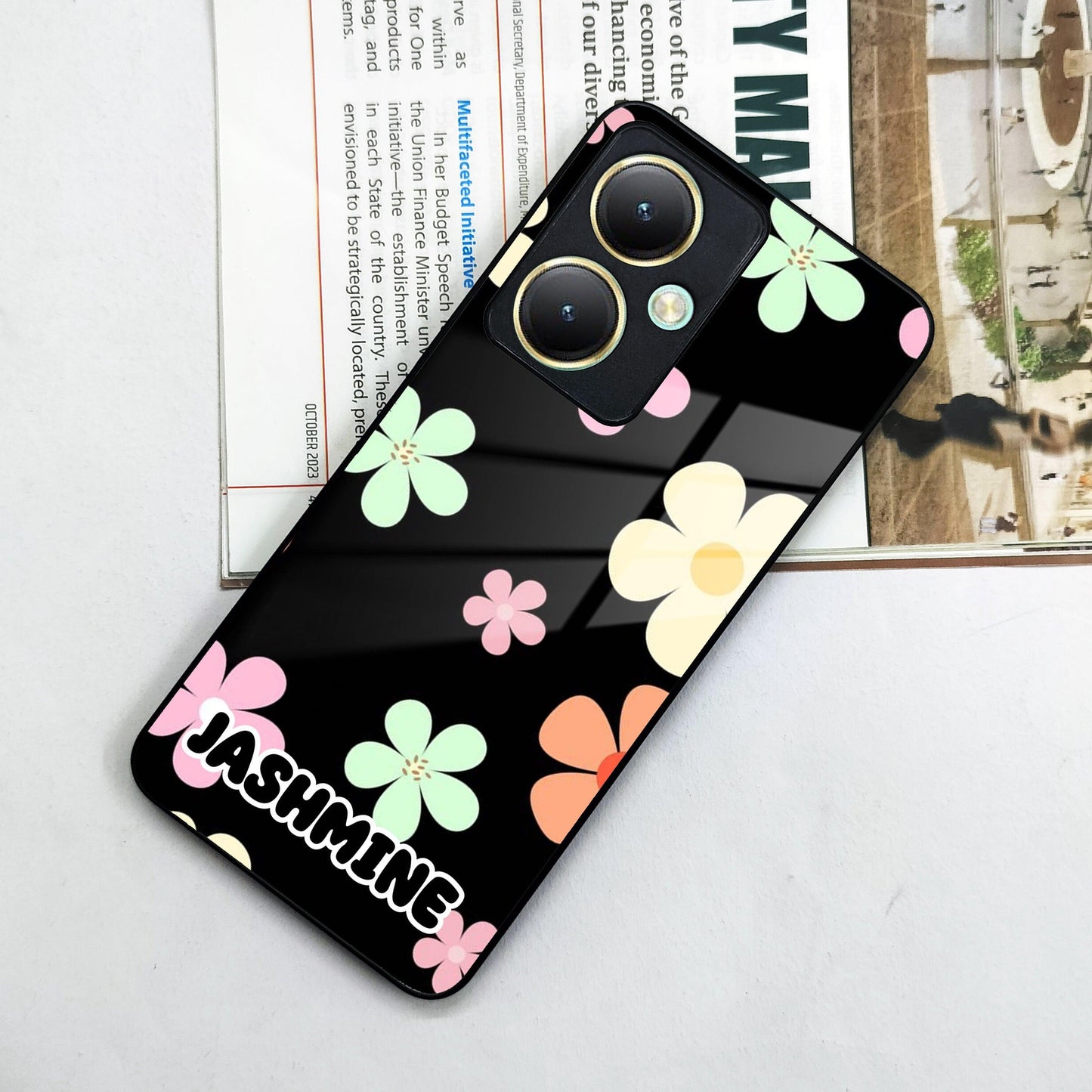 Colorfull Daisy Floral Glass Case Cover For Vivo