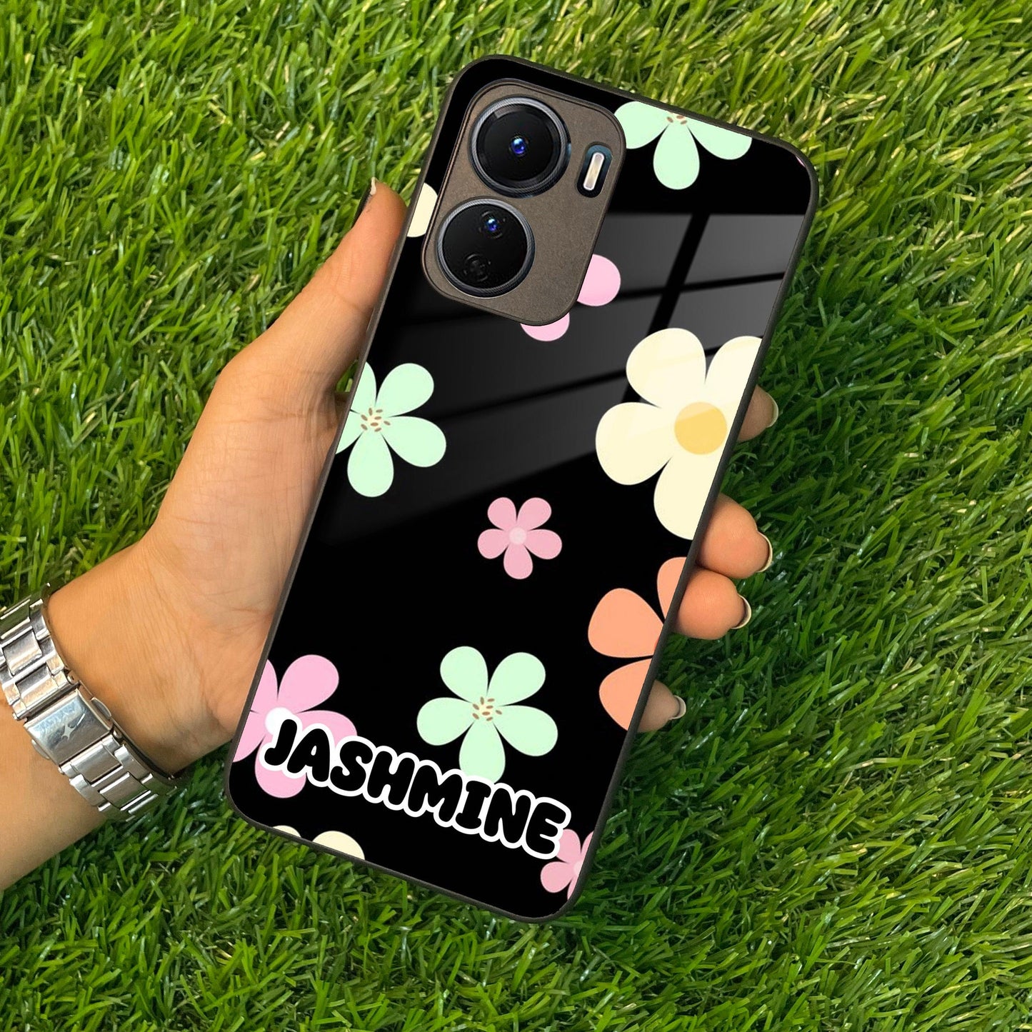 Colorfull Daisy Floral Glass Case Cover For Vivo