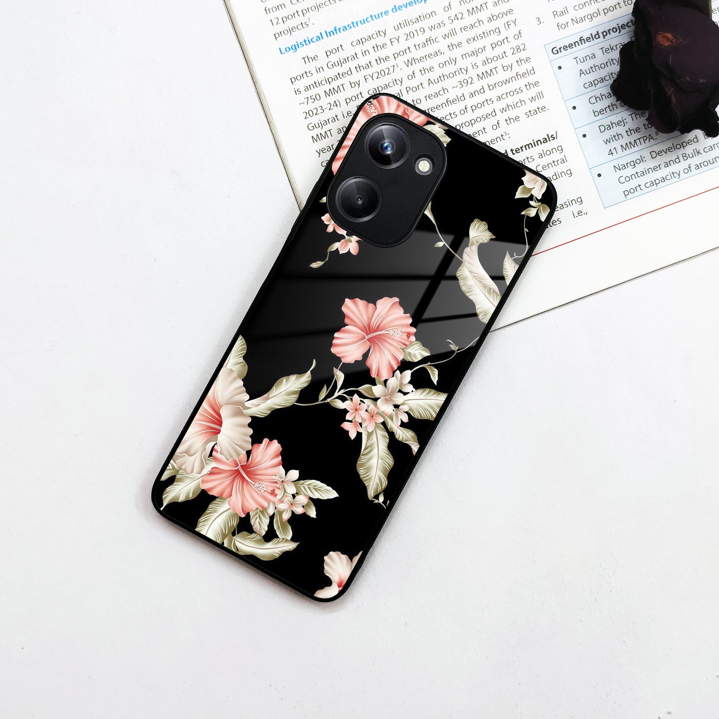Retro Floral Glass Phone Case And For Realme/Narzo