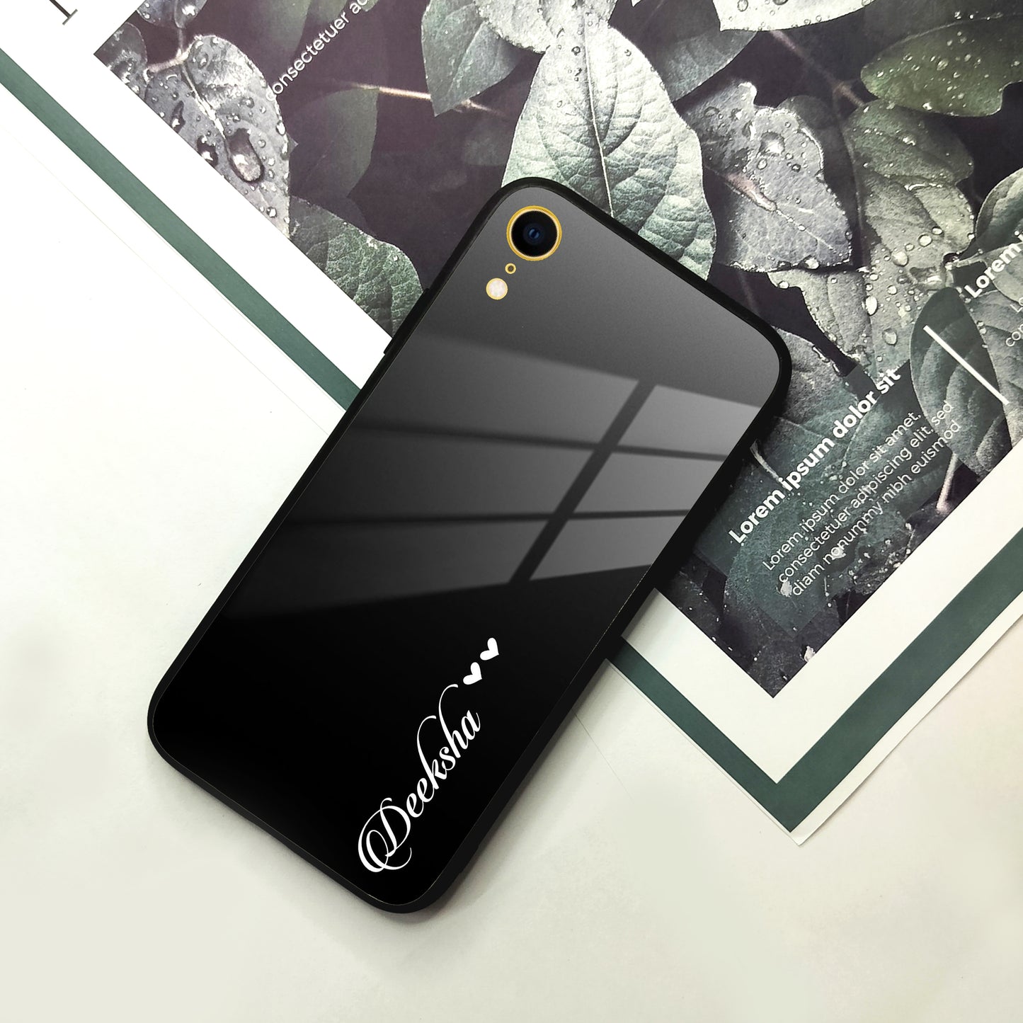 Customize Name Gradient Glass Case Cover Black For iPhone