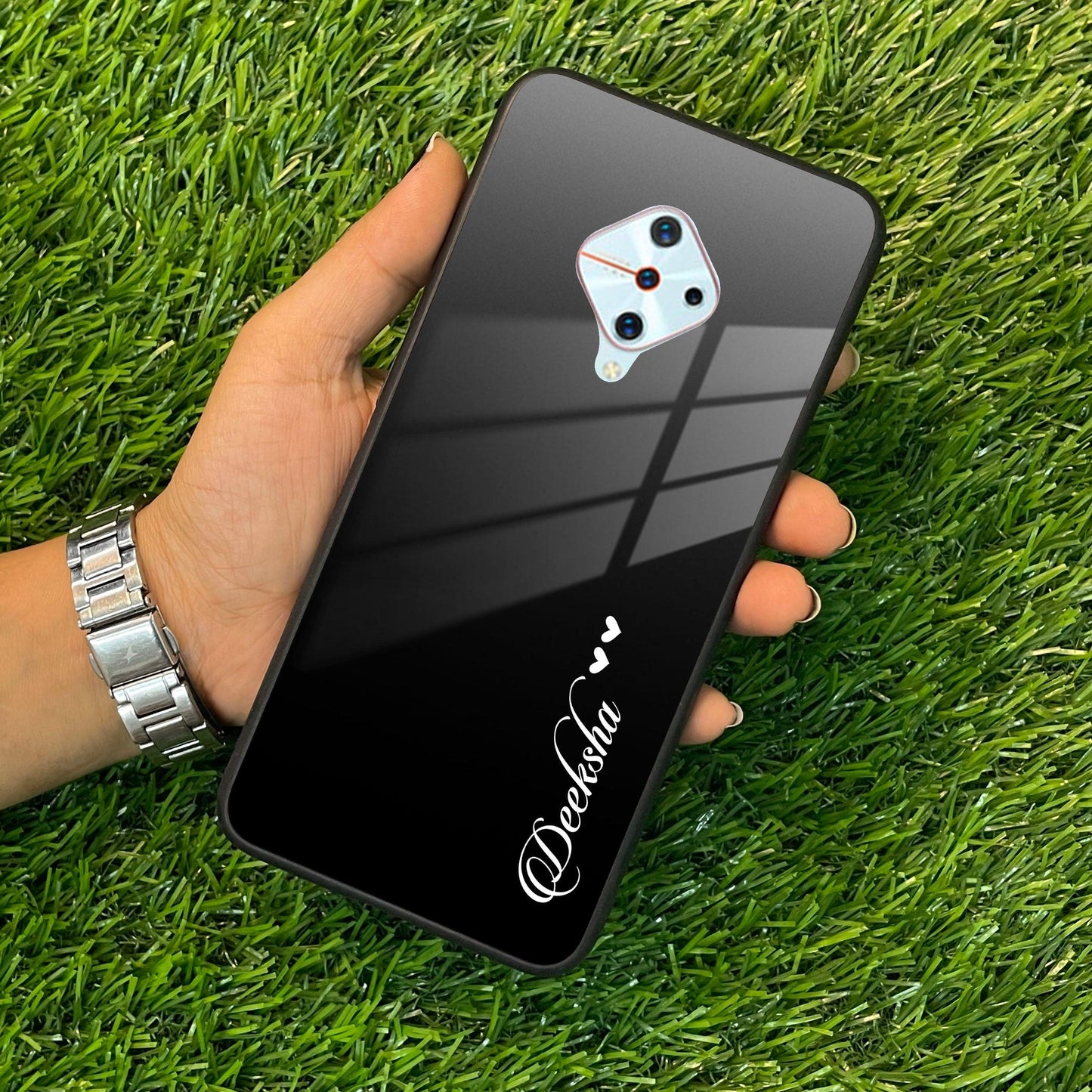 Customize Name Gradient Glass Case Cover Black For Vivo