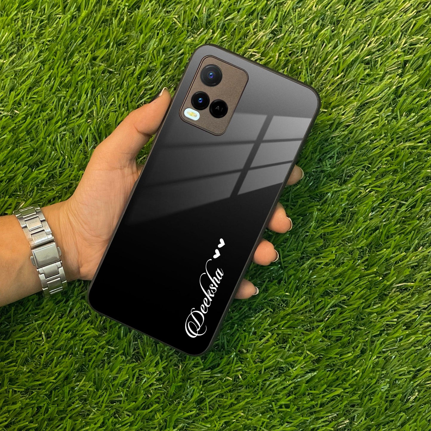 Customize Name Gradient Glass Case Cover Black For Vivo