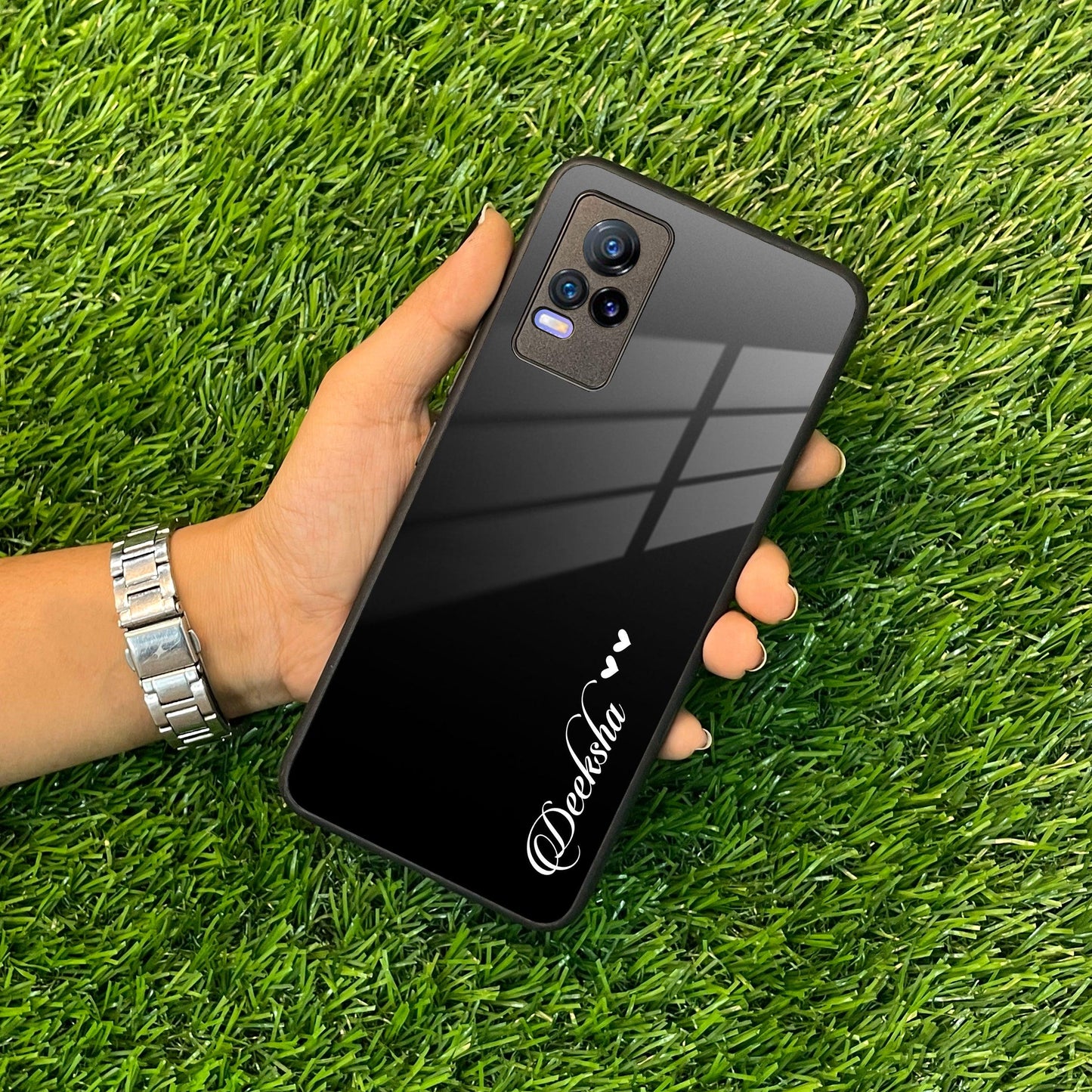 Customize Name Gradient Glass Case Cover Black For Vivo