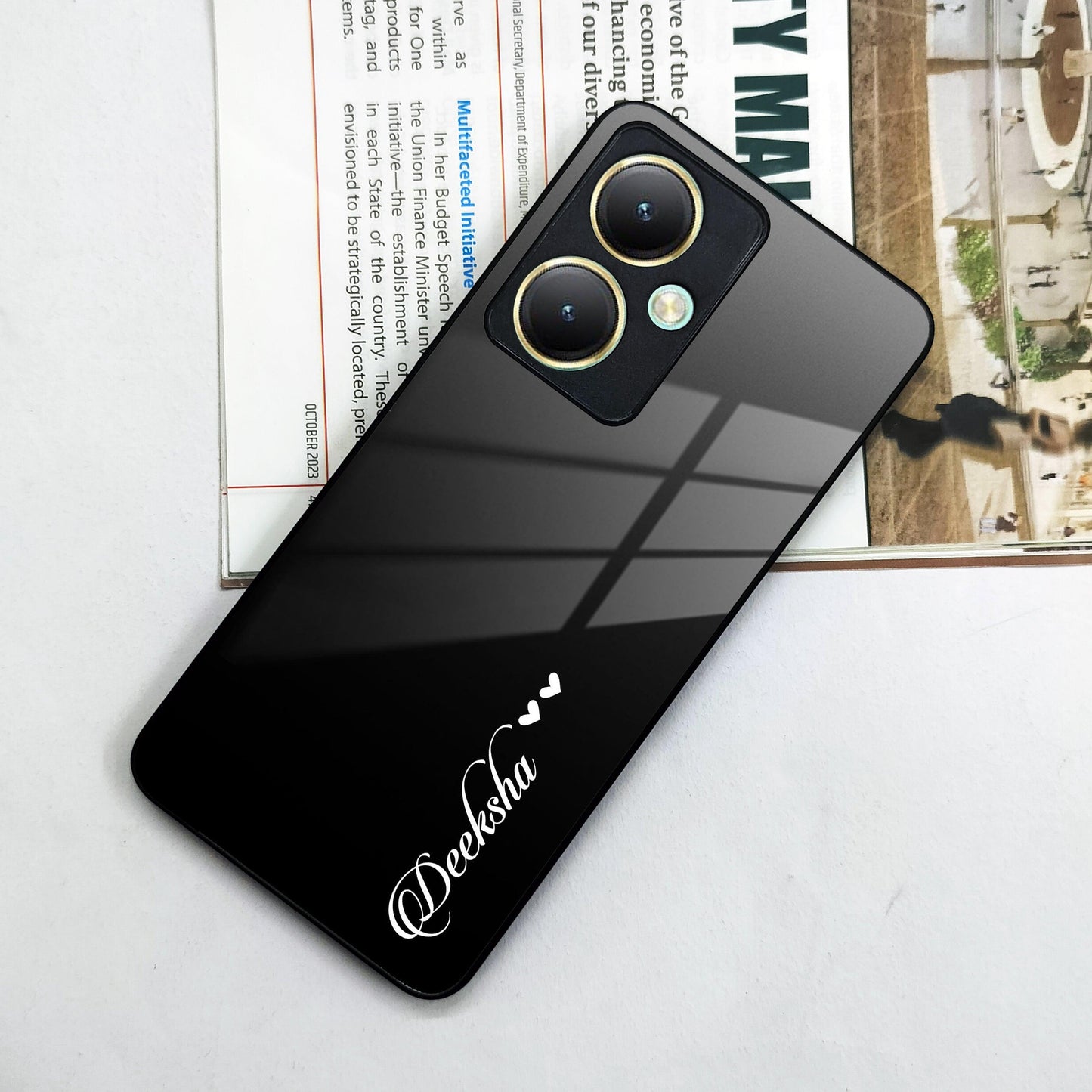 Customize Name Gradient Glass Case Cover Black For Vivo