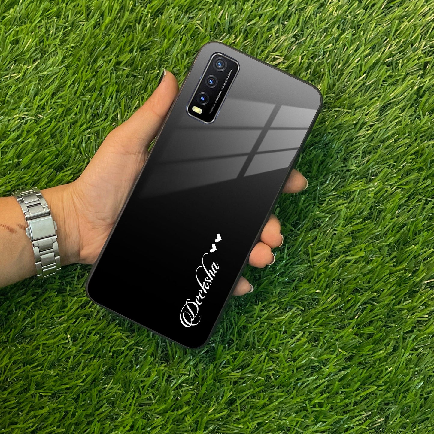 Customize Name Gradient Glass Case Cover Black For Vivo