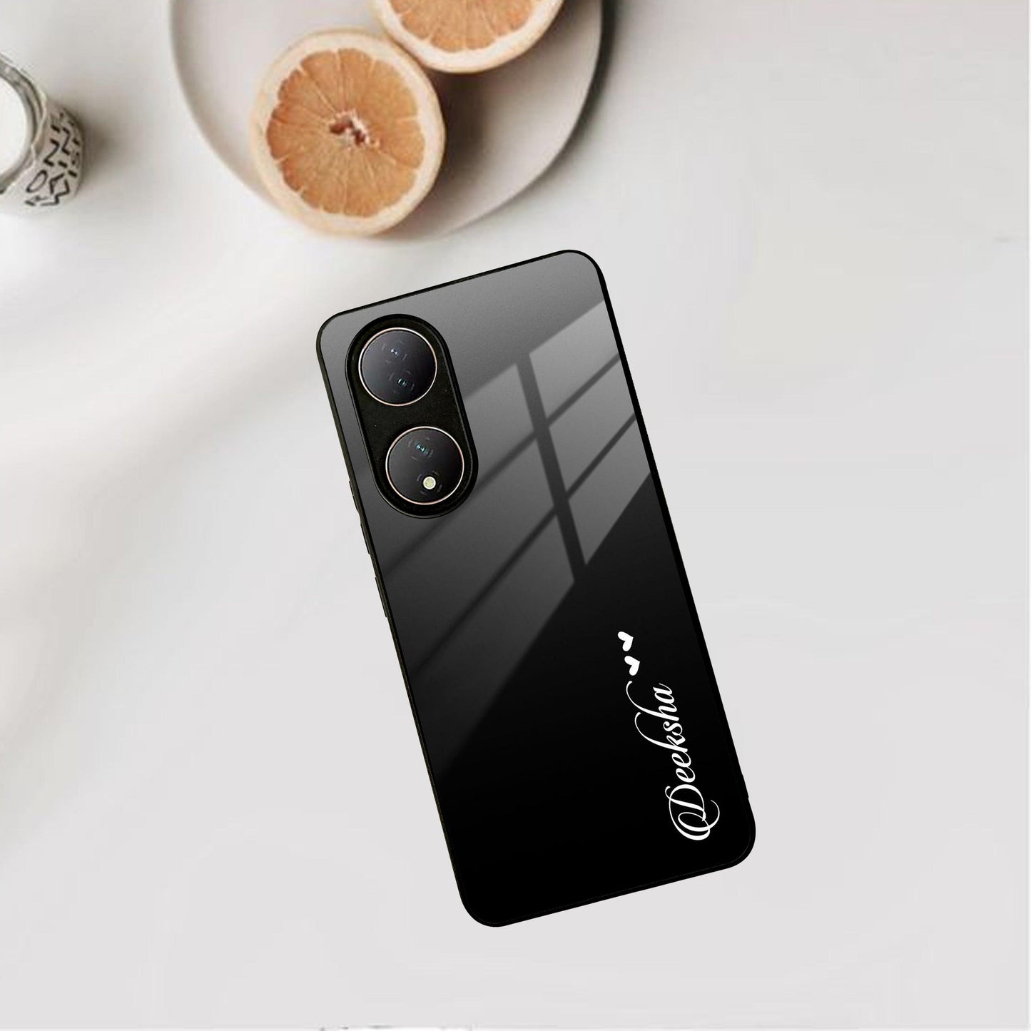 Customize Name Gradient Glass Case Cover Black For Vivo