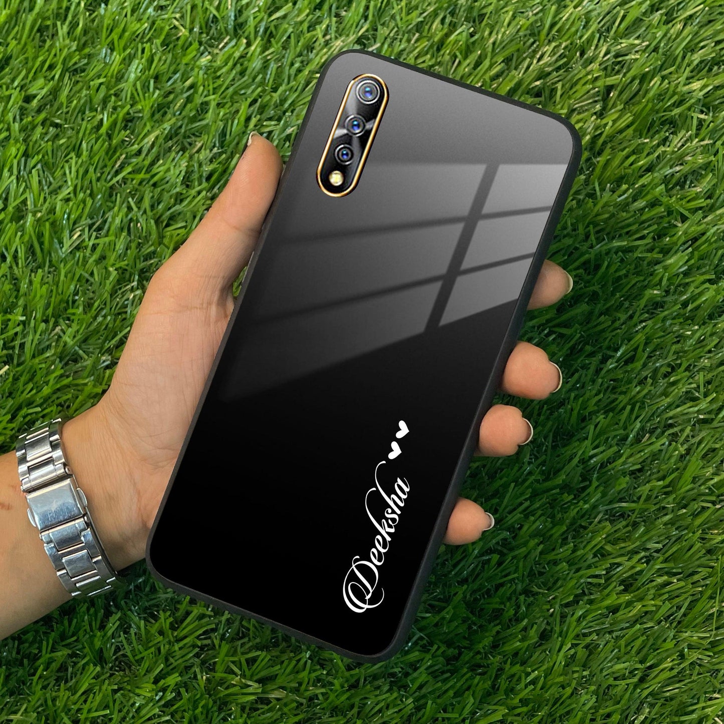 Customize Name Gradient Glass Case Cover Black For Vivo