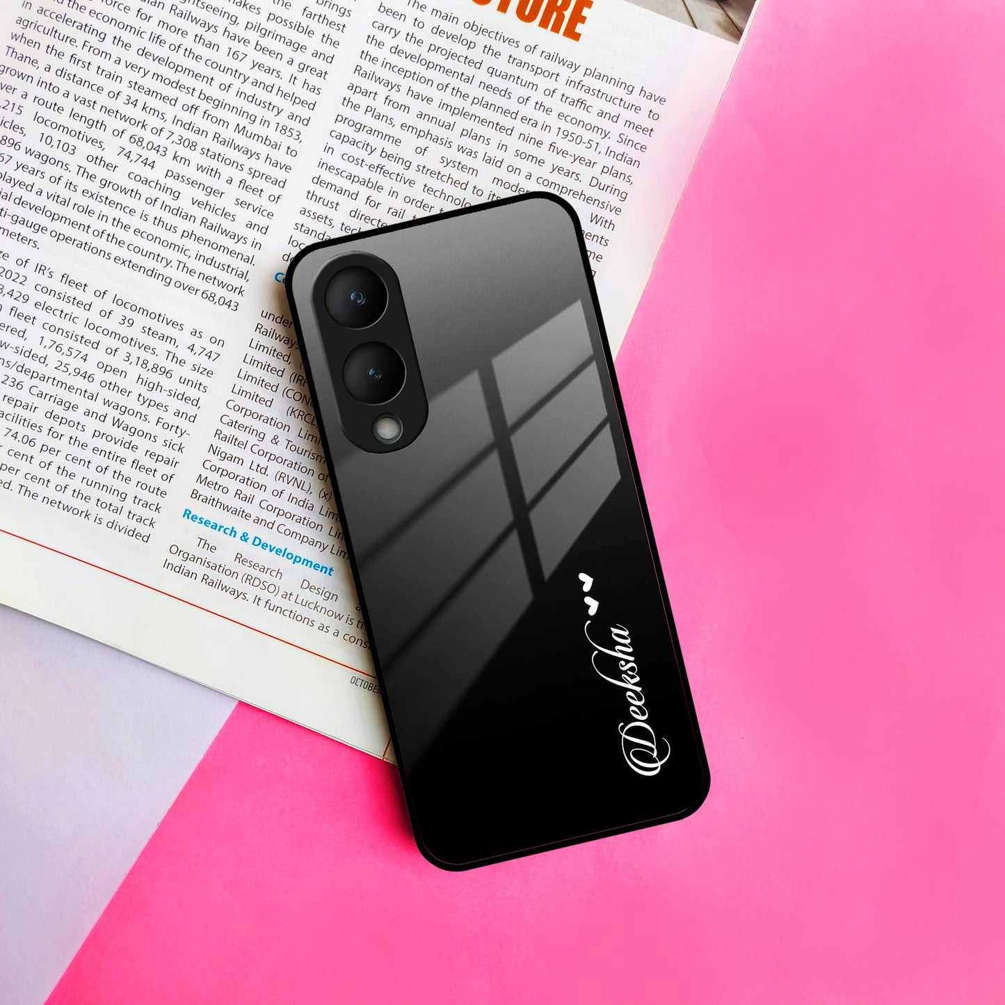 Customize Name Gradient Glass Case Cover Black For Vivo