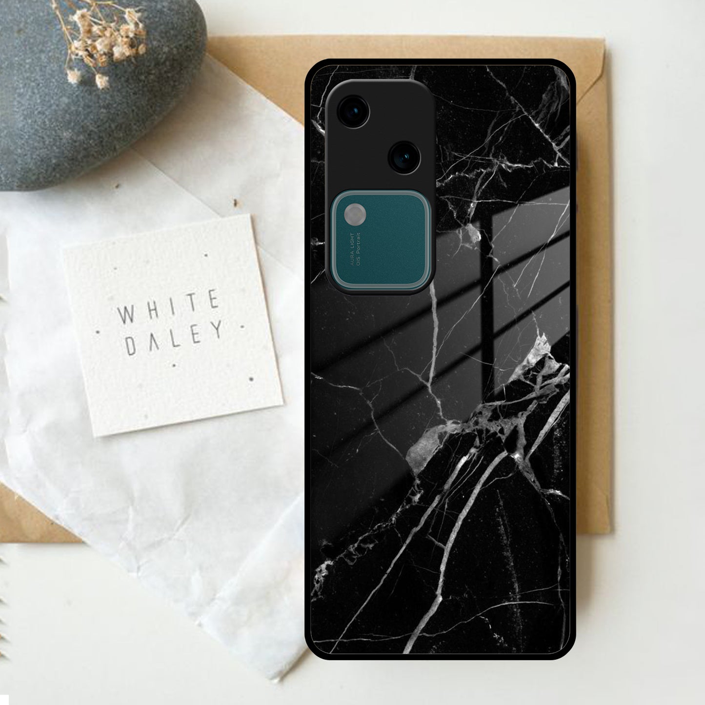 Black Marble Patter Glass Case Cover  For Vivo