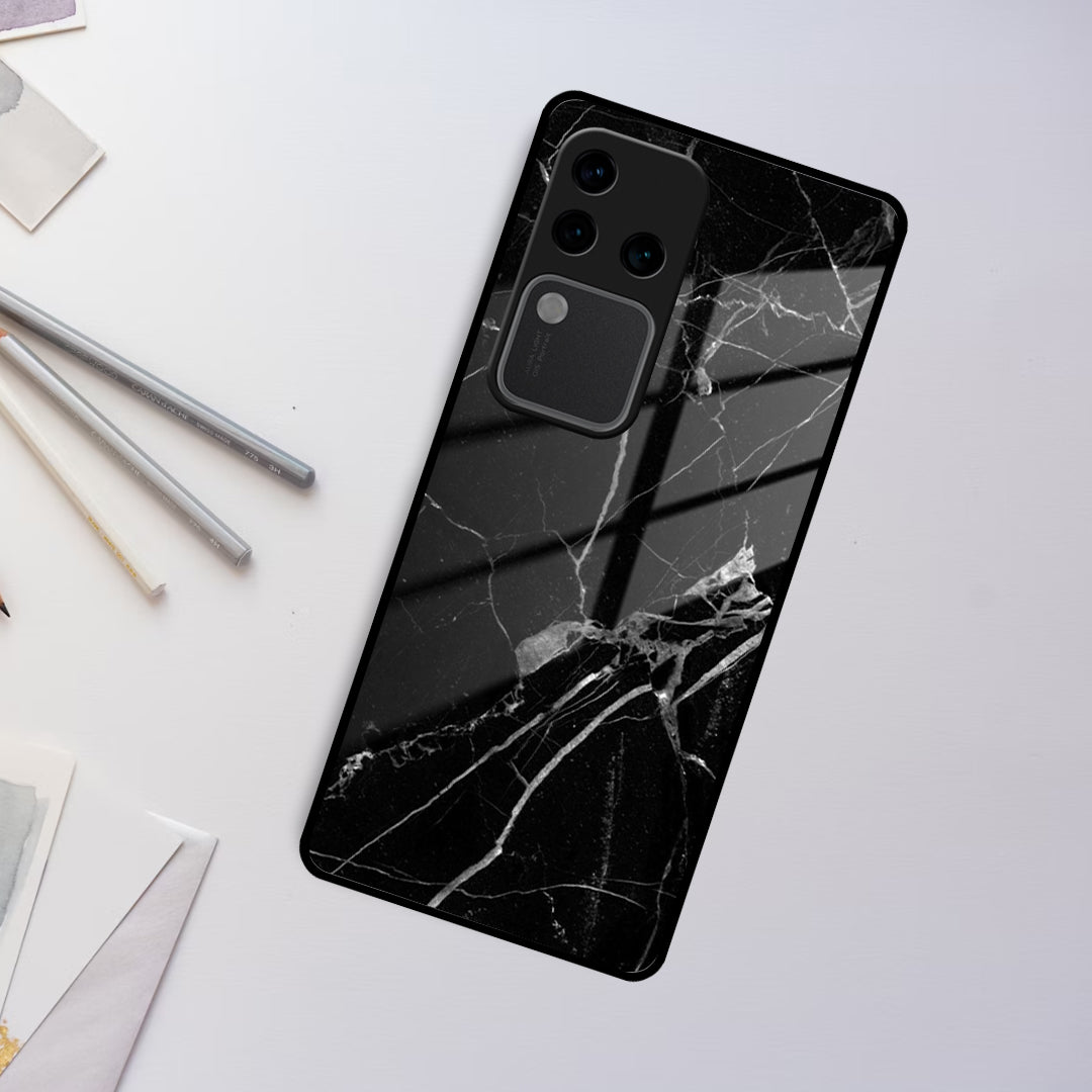 Black Marble Patter Glass Case Cover  For Vivo