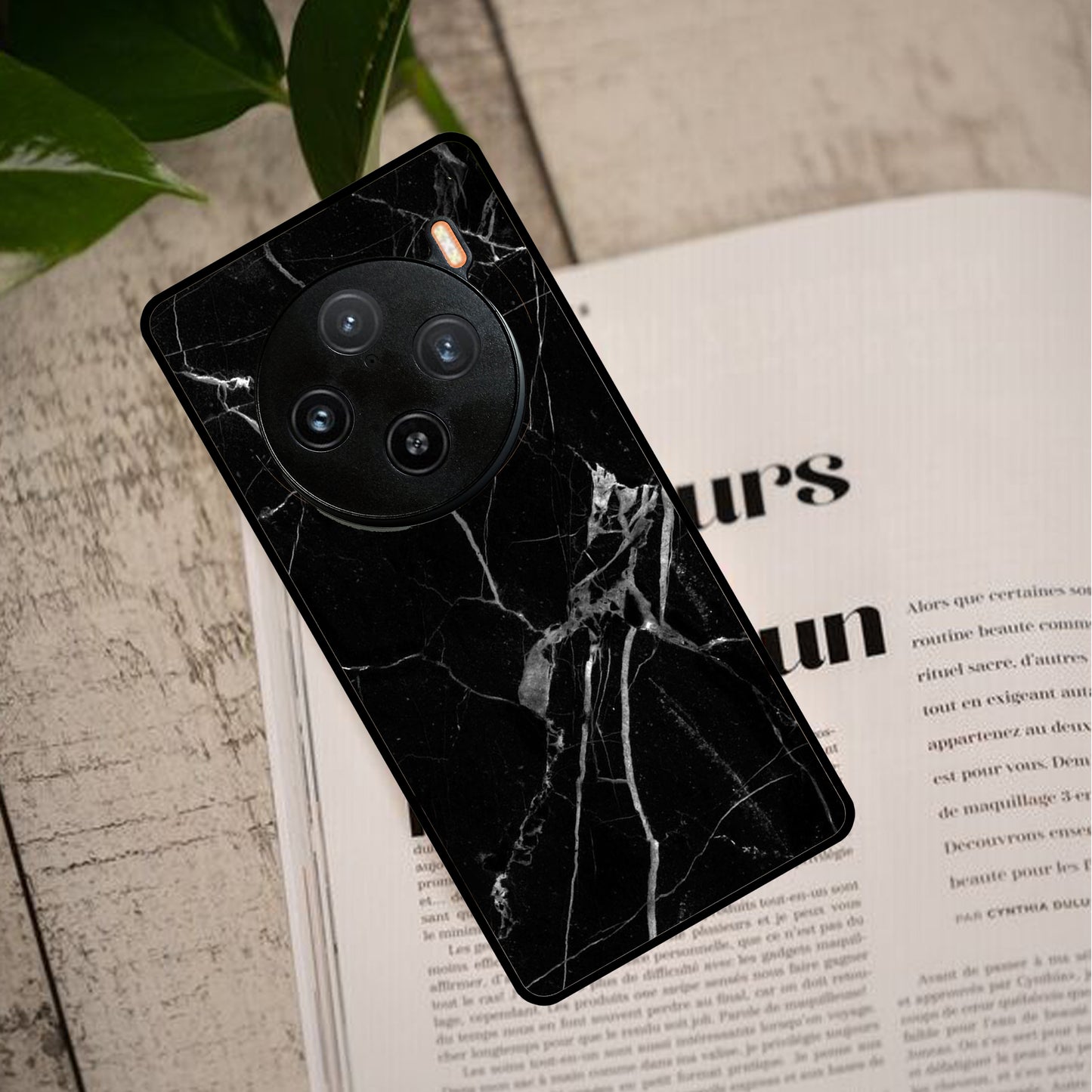 Black Marble Patter Glass Case Cover  For Vivo