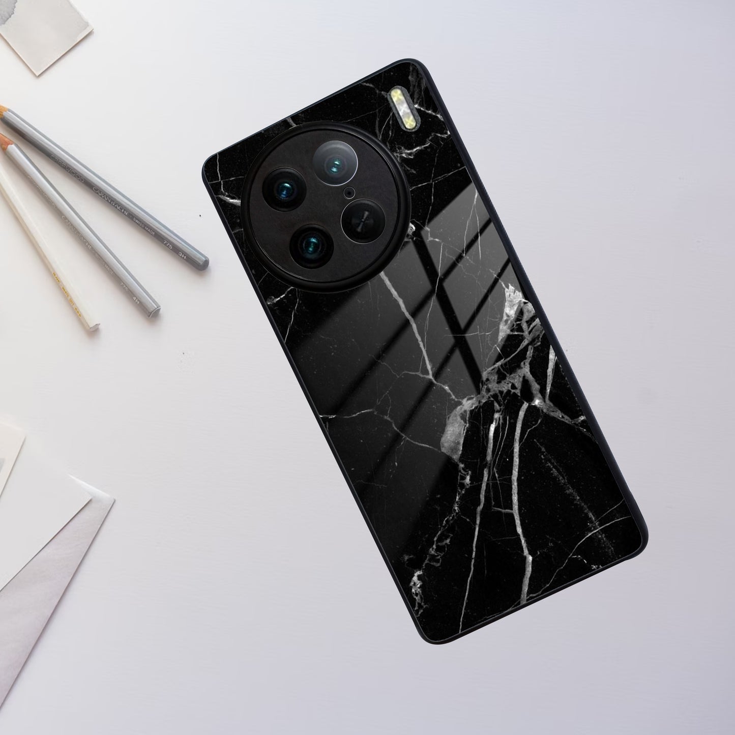 Black Marble Patter Glass Case Cover  For Vivo