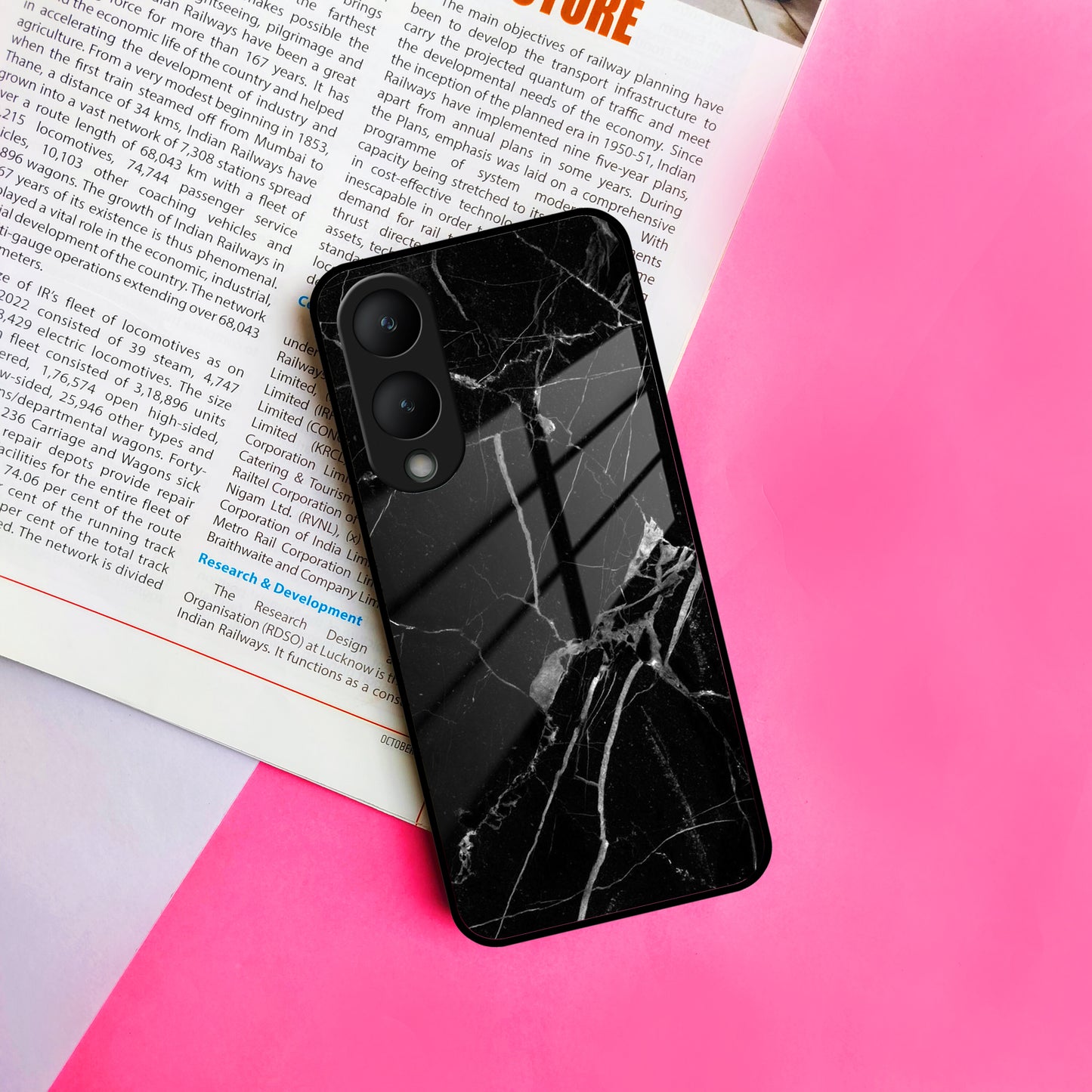 Black Marble Patter Glass Case Cover  For Vivo