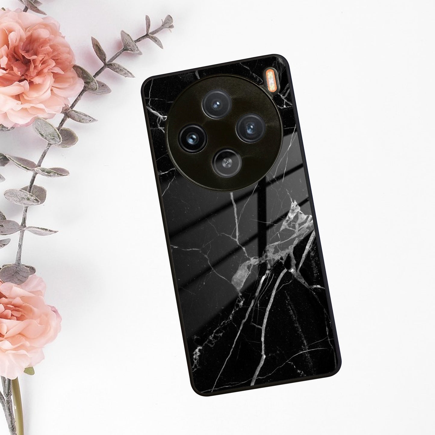 Black Marble Patter Glass Case Cover  For Vivo