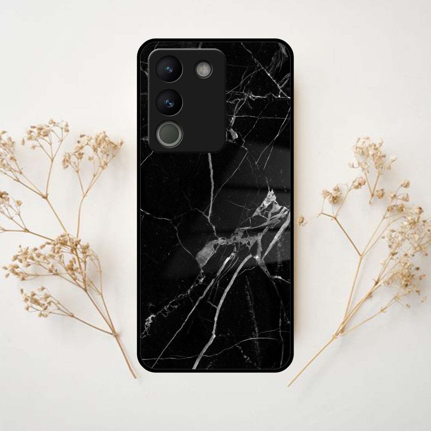 Black Marble Patter Glass Case Cover  For Vivo